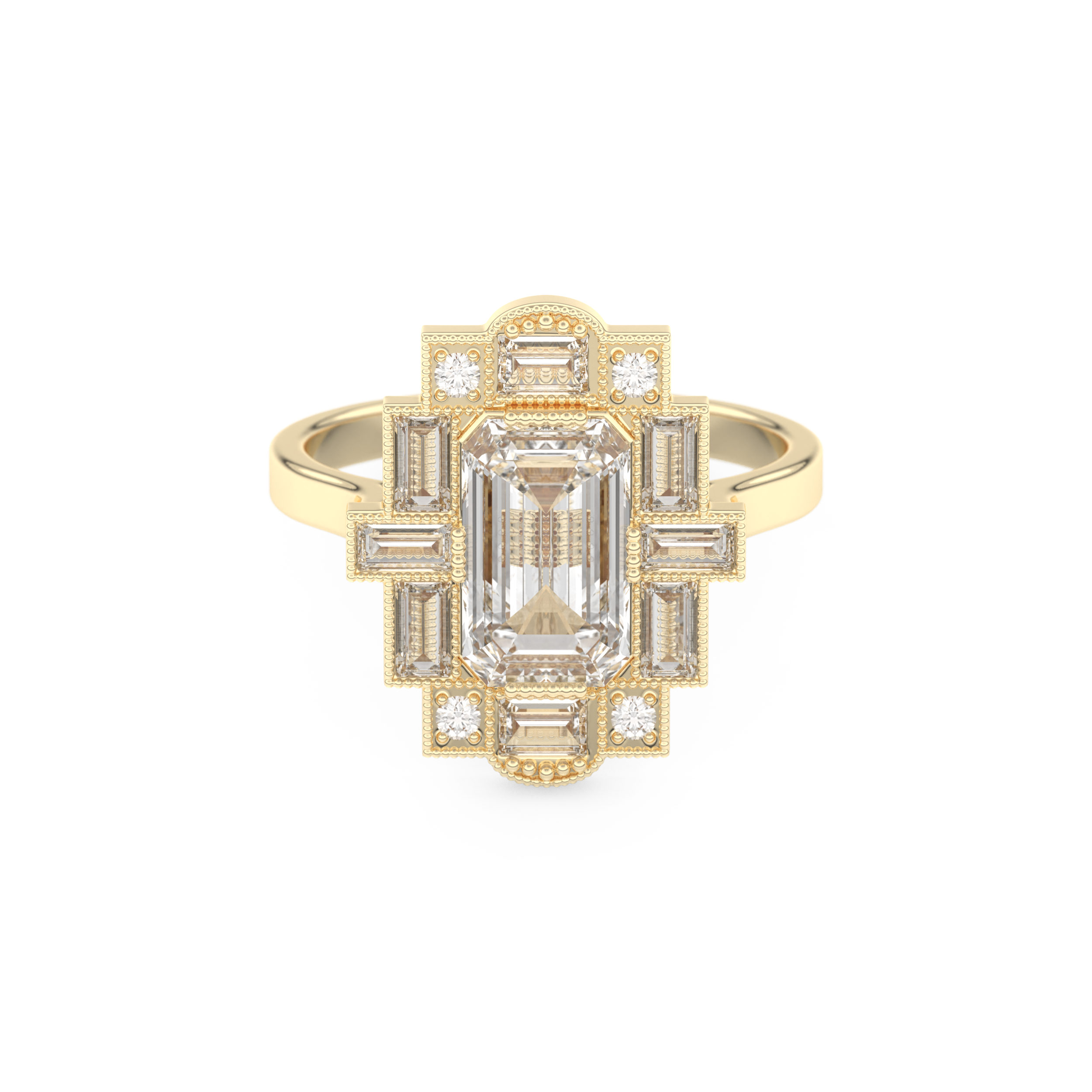 Elongated Emerald Cut 1.34 Carat Moissanite Ring – Halo Setting in Gold