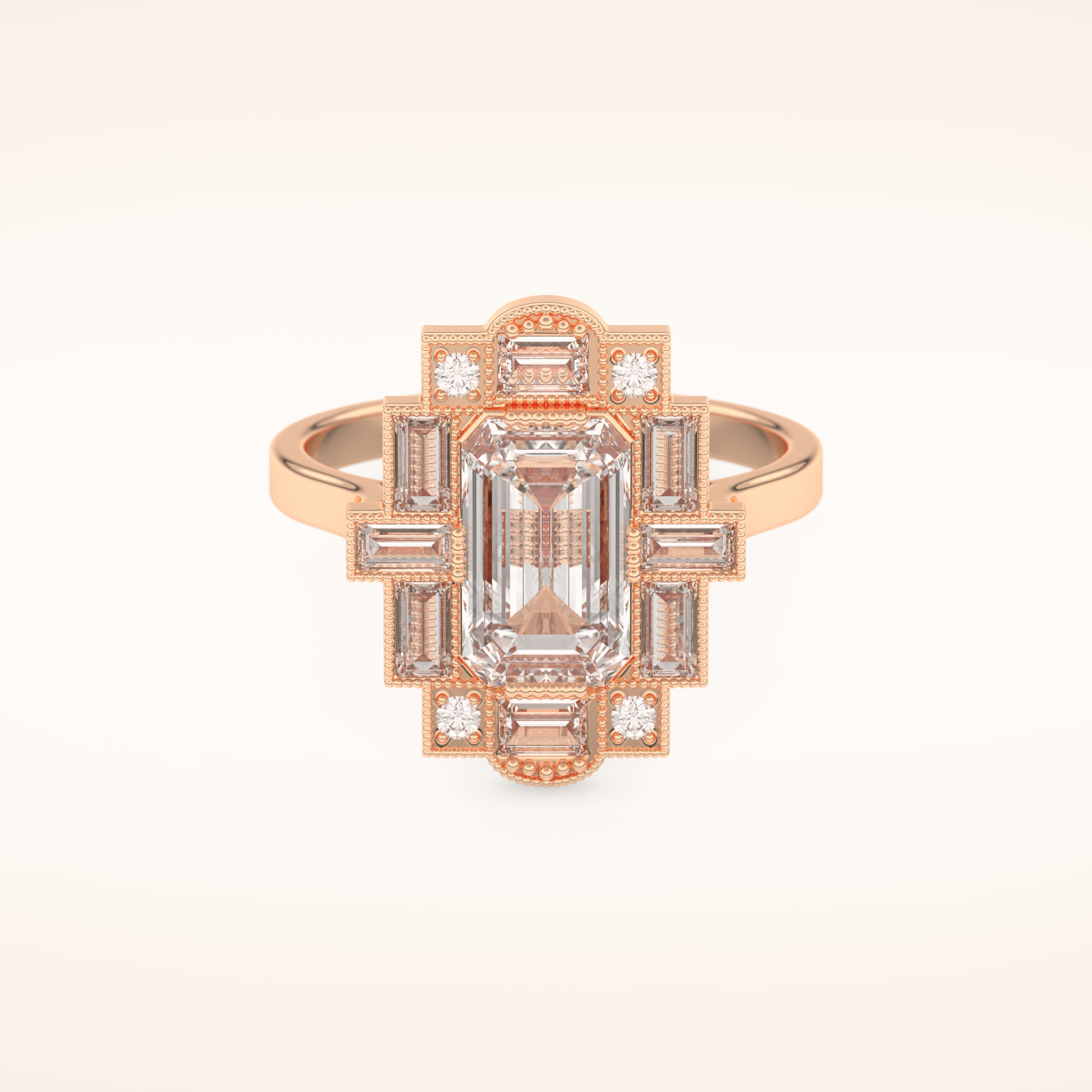 1.34 CT Emerald Shaped Vintage Art Deco Moissanite Engagement Ring