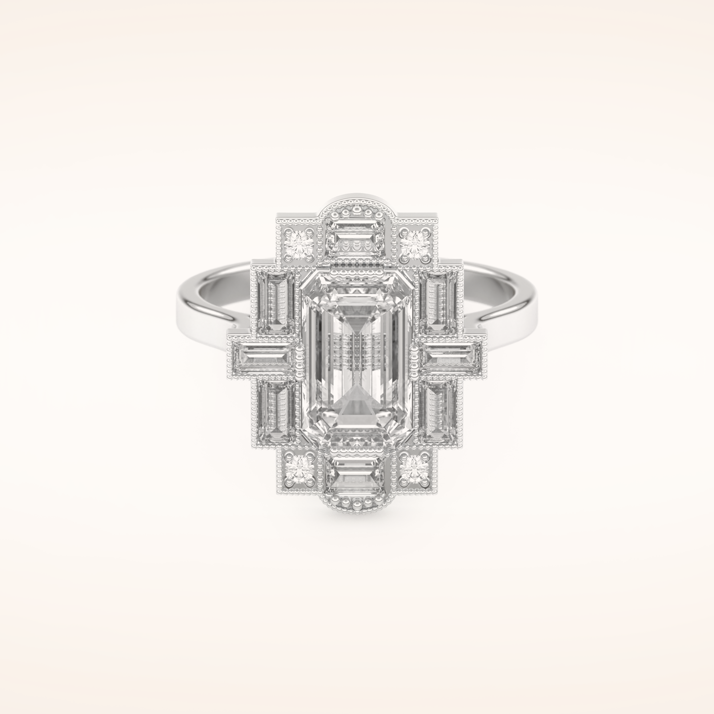 1.34 CT Emerald Shaped Vintage Art Deco Moissanite Engagement Ring