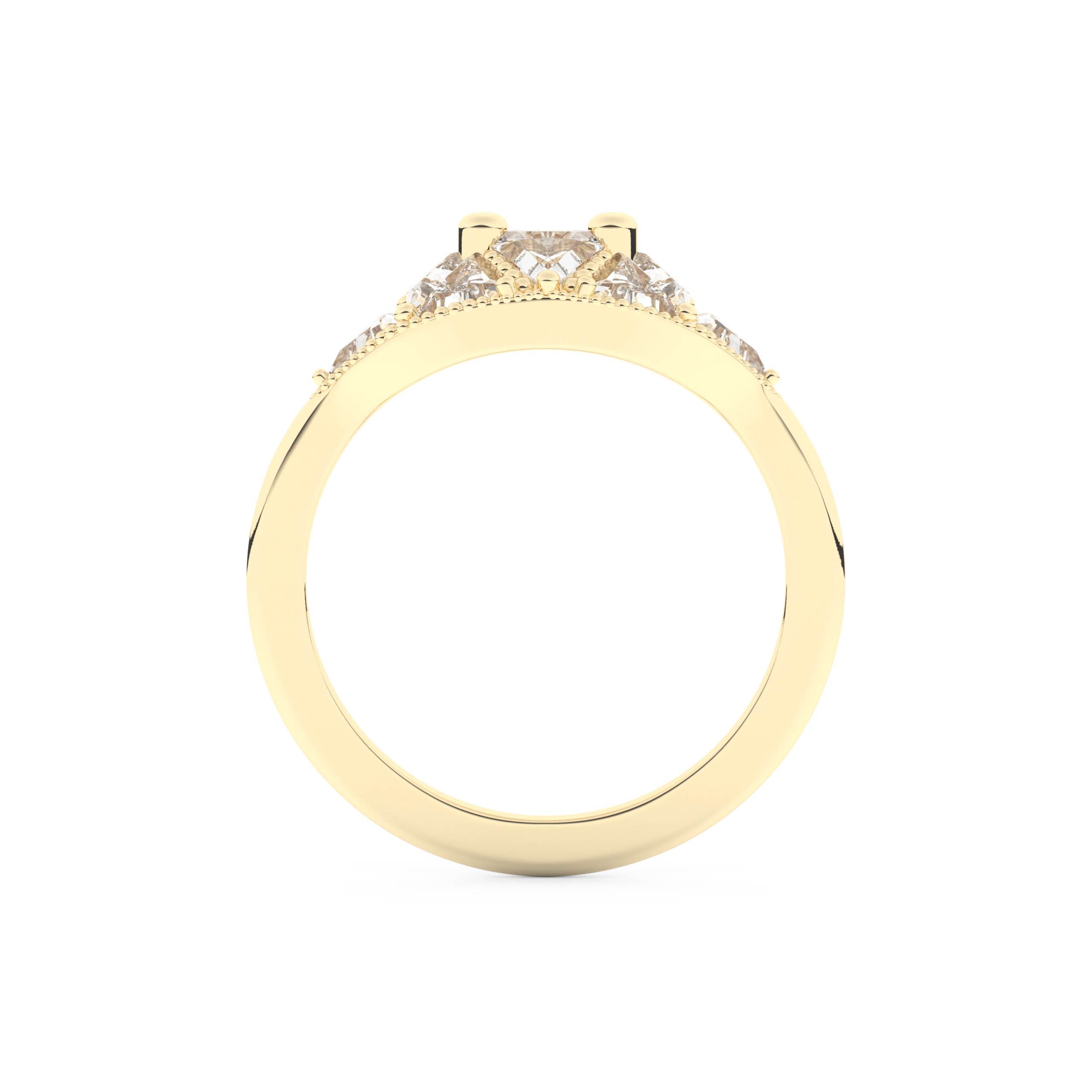 Wedding Band with 1.51 CT Triangle & Baguette Straight Cut Moissanite – Yellow, White, or Rose Gold