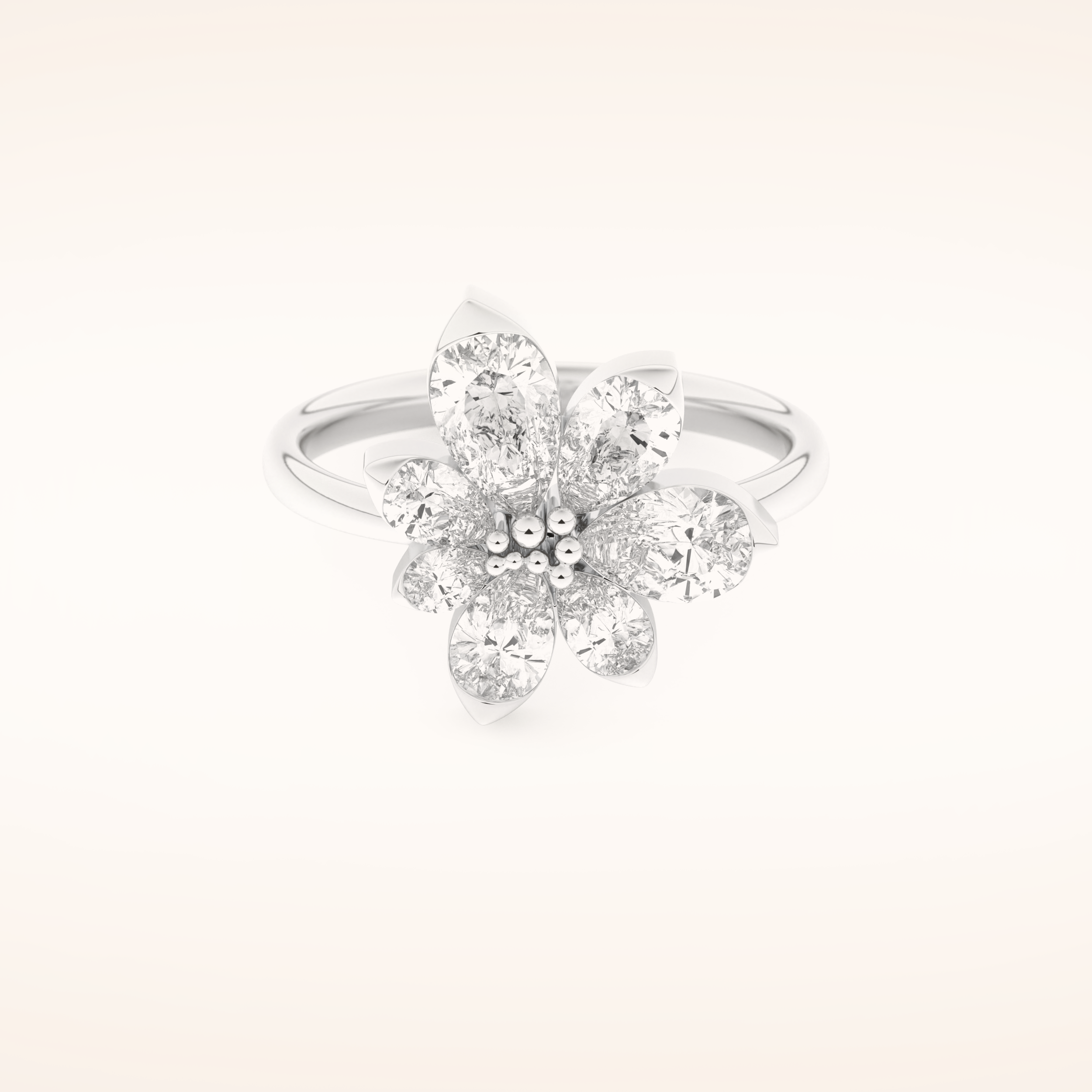 1.57 TCW Pear Shaped Moissanite Flower Wedding Band