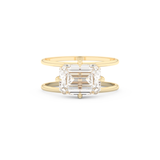 Elongated Emerald Cut 2.51 Carat Moissanite Ring – Solitaire & Double Shank Setting in Gold