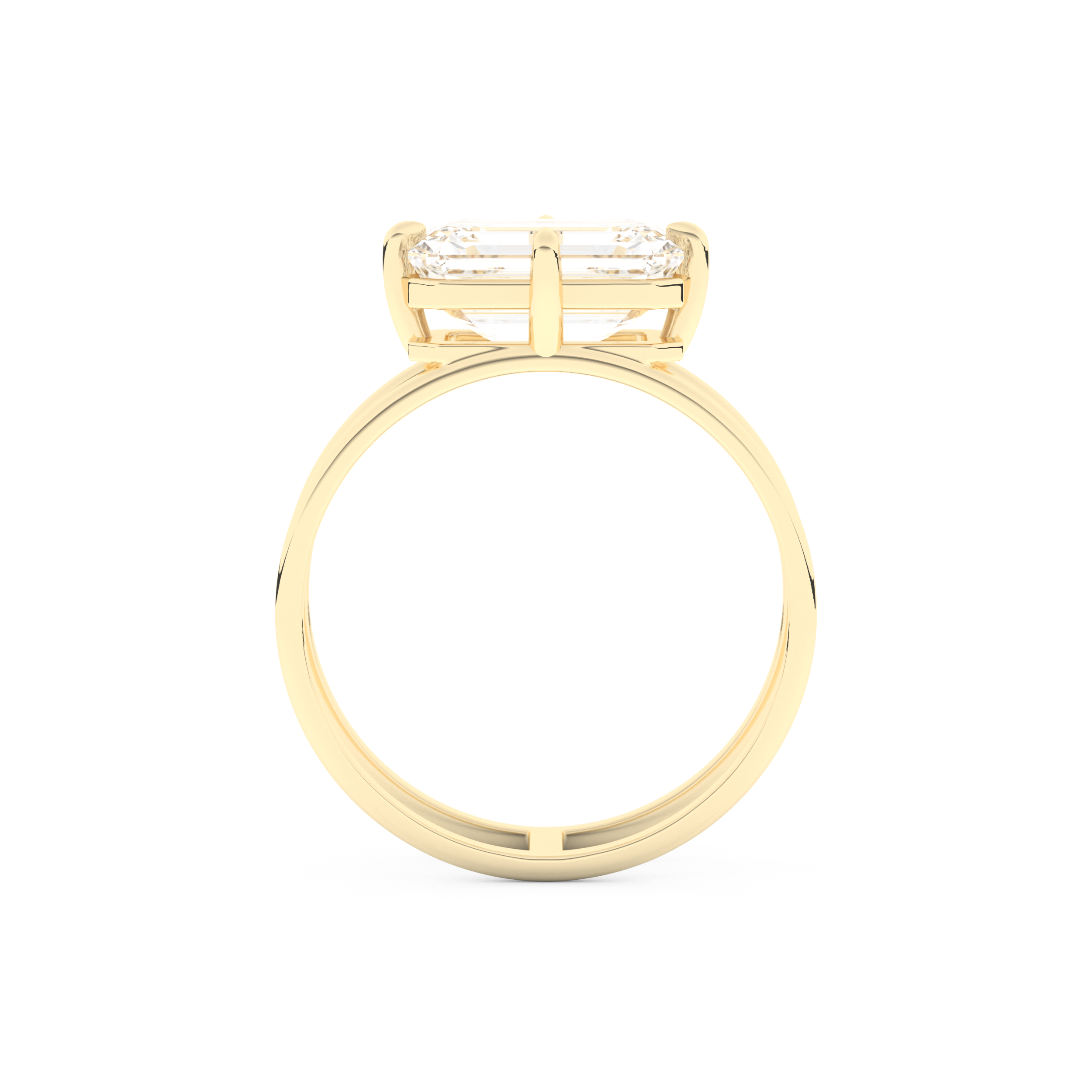 Elongated Emerald Cut 2.51 Carat Moissanite Ring – Solitaire & Double Shank Setting in Gold