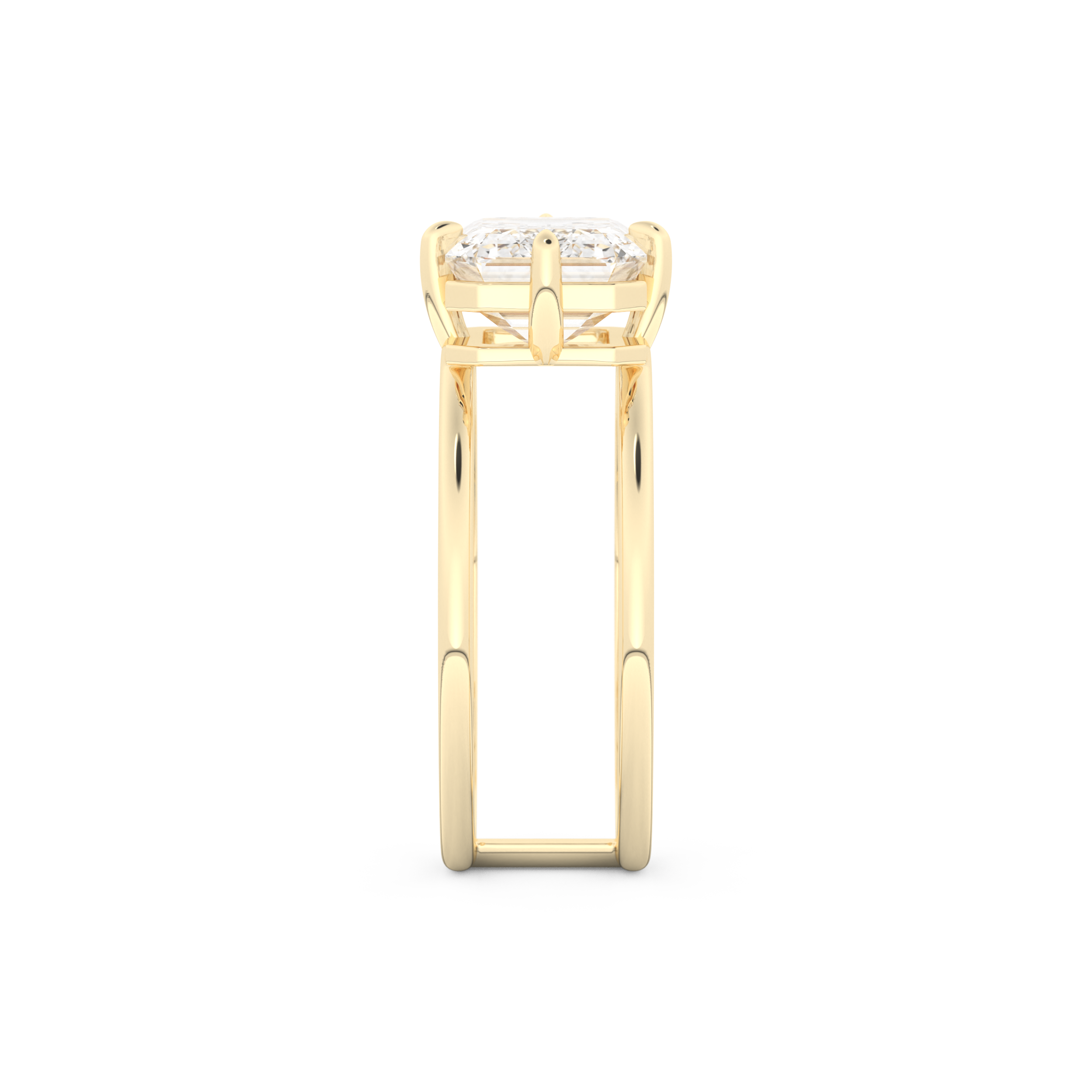 Elongated Emerald Cut 2.51 Carat Moissanite Ring – Solitaire & Double Shank Setting in Gold