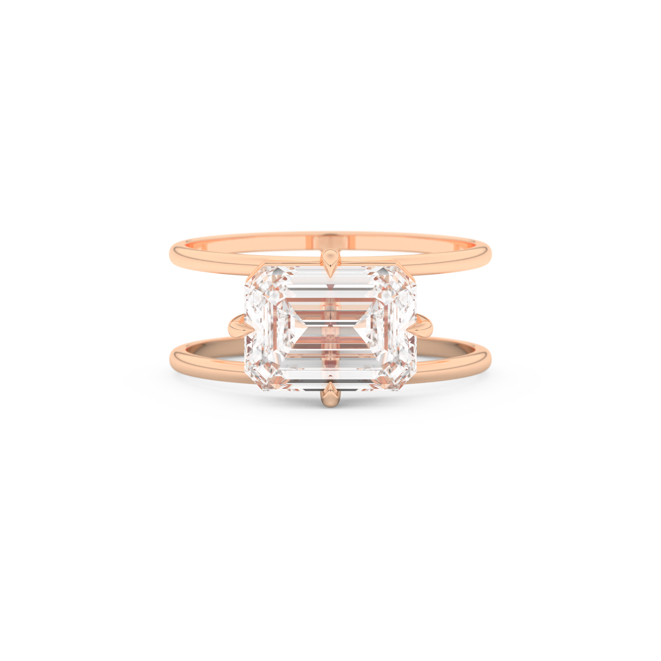 Elongated Emerald Cut 2.51 Carat Moissanite Ring – Solitaire & Double Shank Setting in Gold
