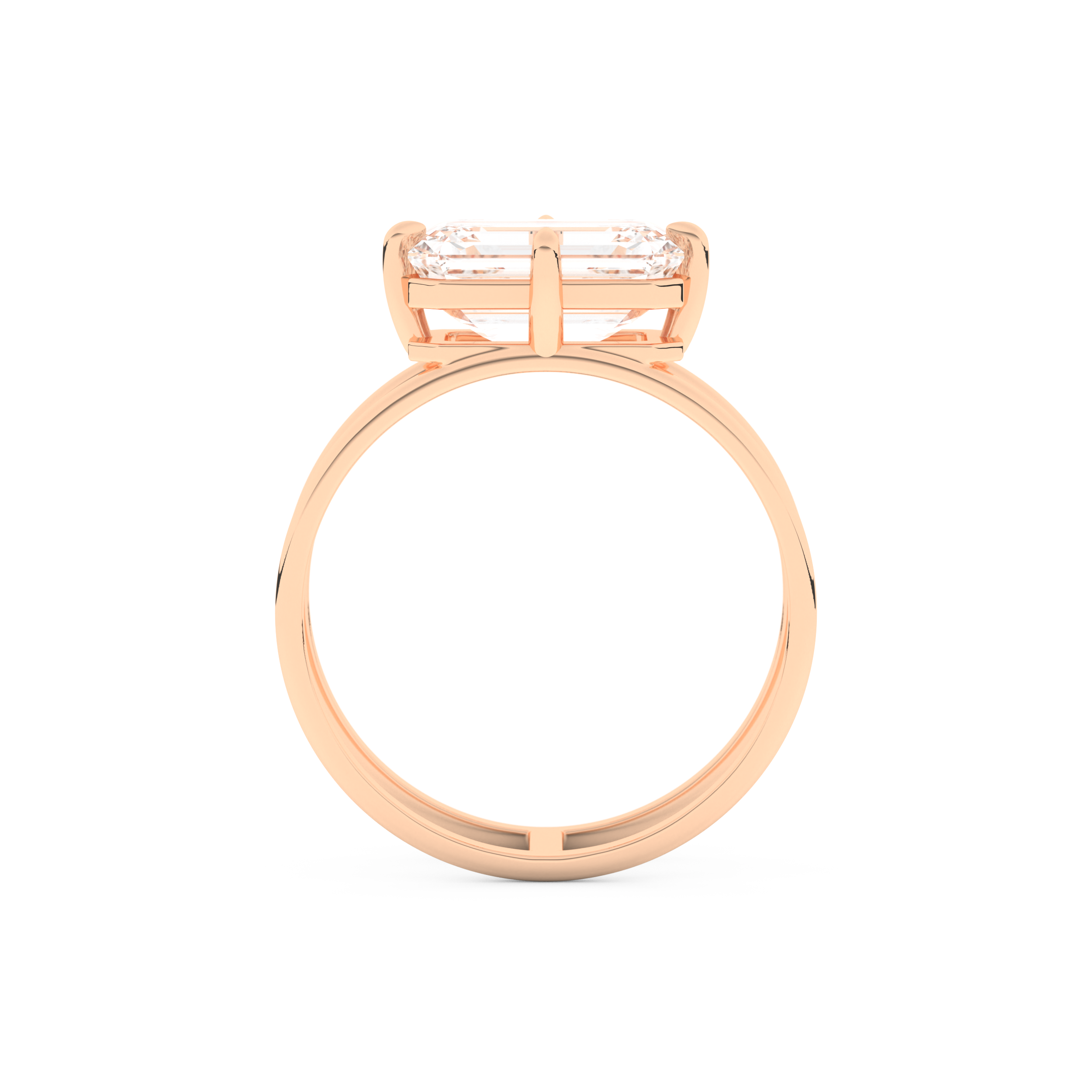 Elongated Emerald Cut 2.51 Carat Moissanite Ring – Solitaire & Double Shank Setting in Gold