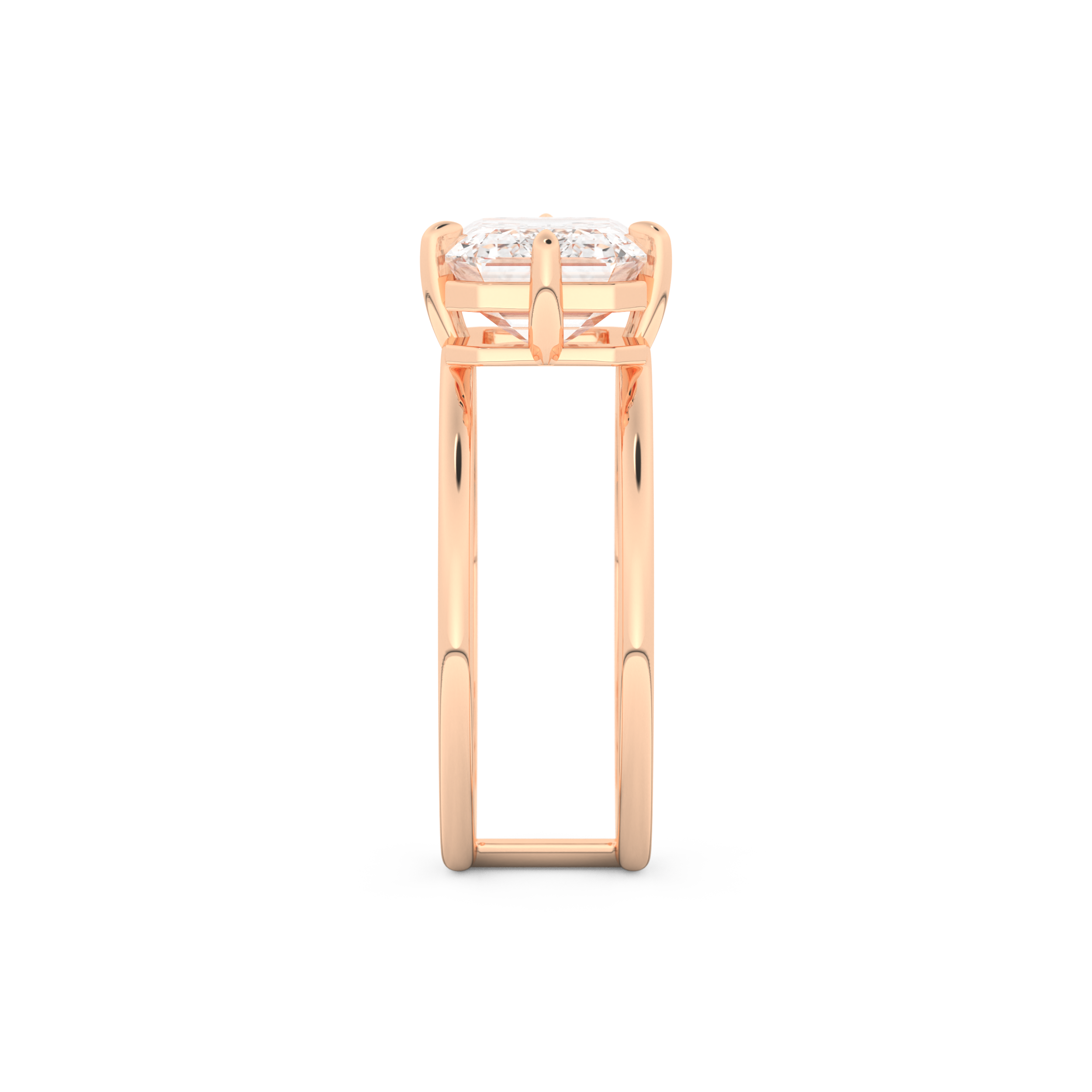 Elongated Emerald Cut 2.51 Carat Moissanite Ring – Solitaire & Double Shank Setting in Gold