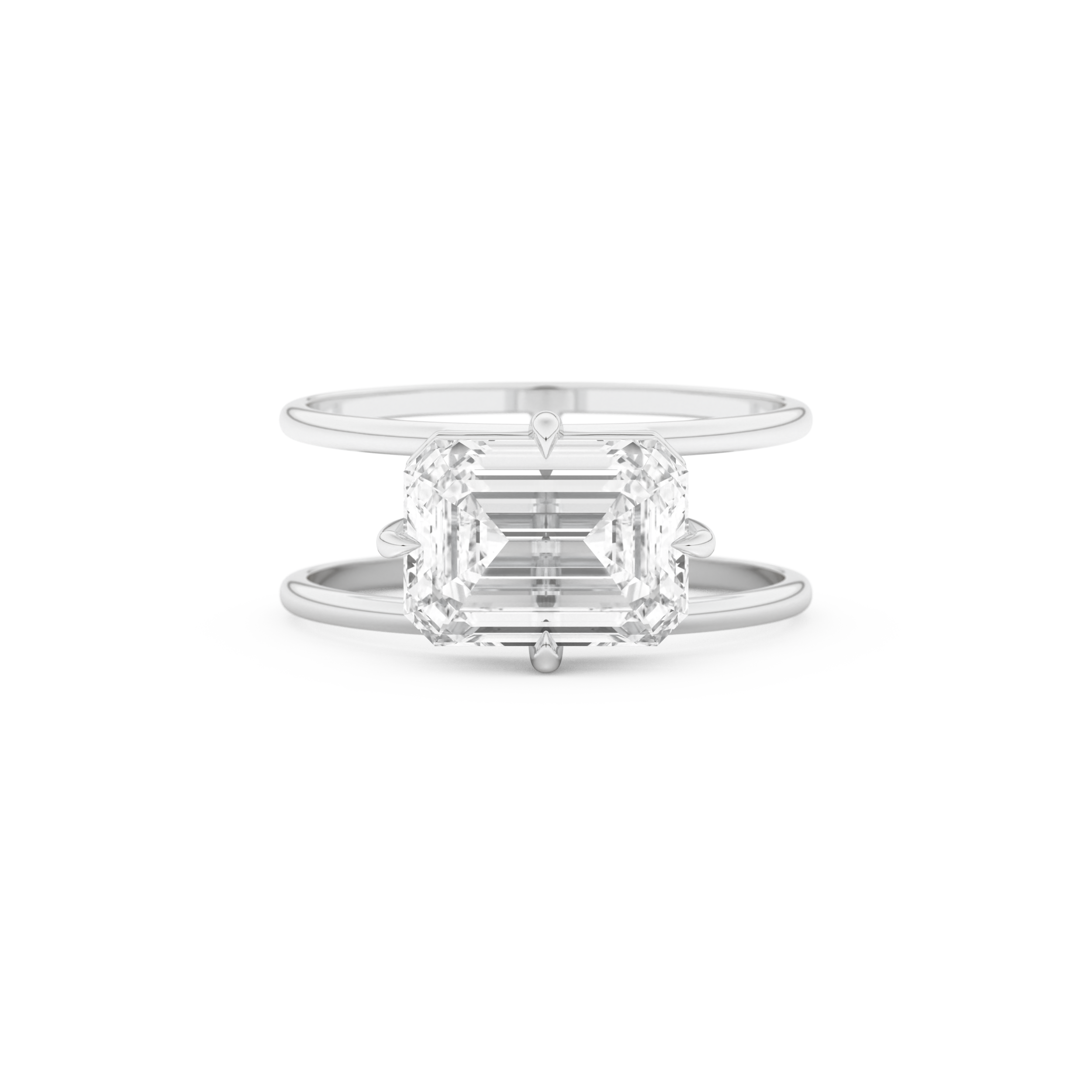Elongated Emerald Cut 2.51 Carat Moissanite Ring – Solitaire & Double Shank Setting in Gold