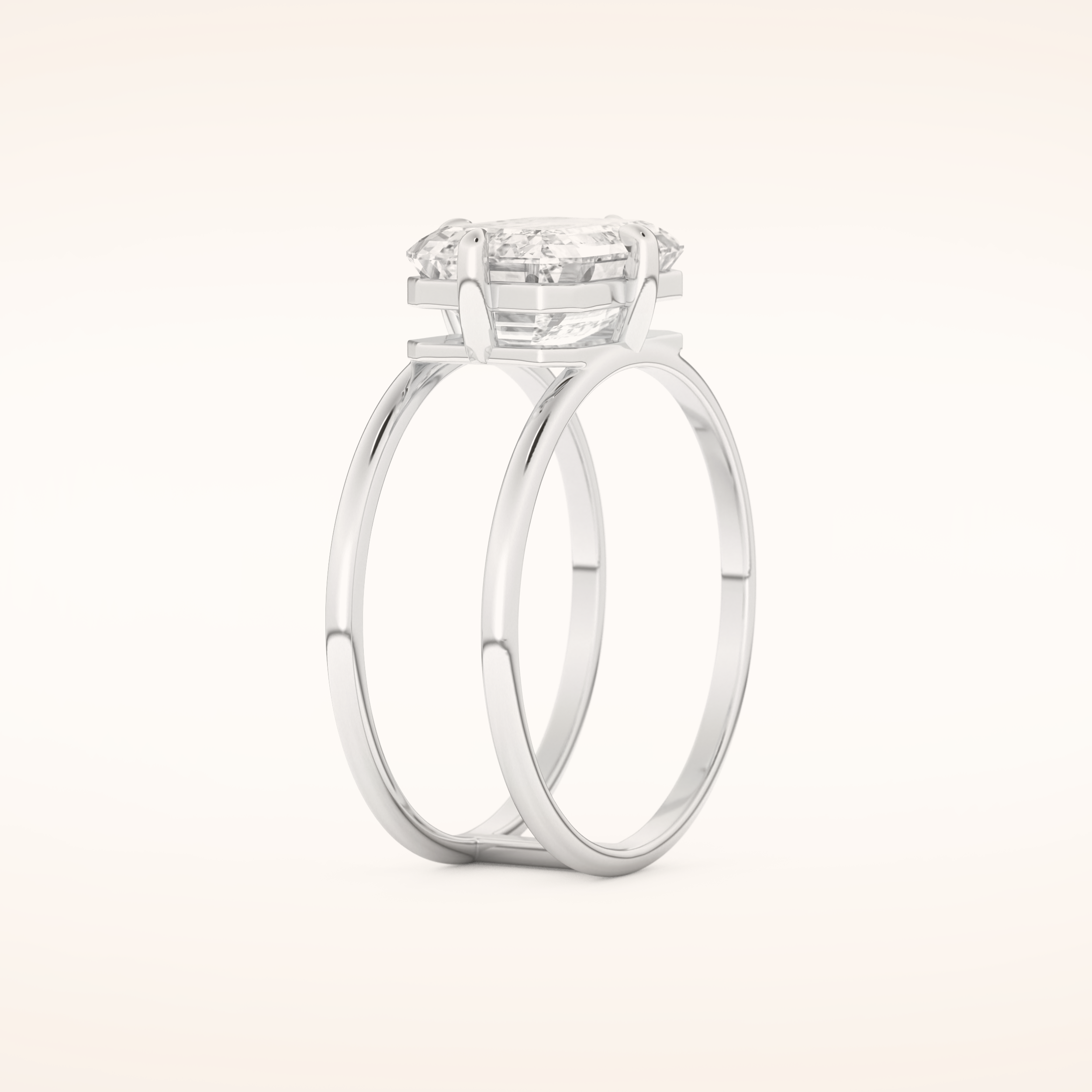 2.51 CT Emerald Shaped Solitaire Double Shank Moissanite Engagement Ring