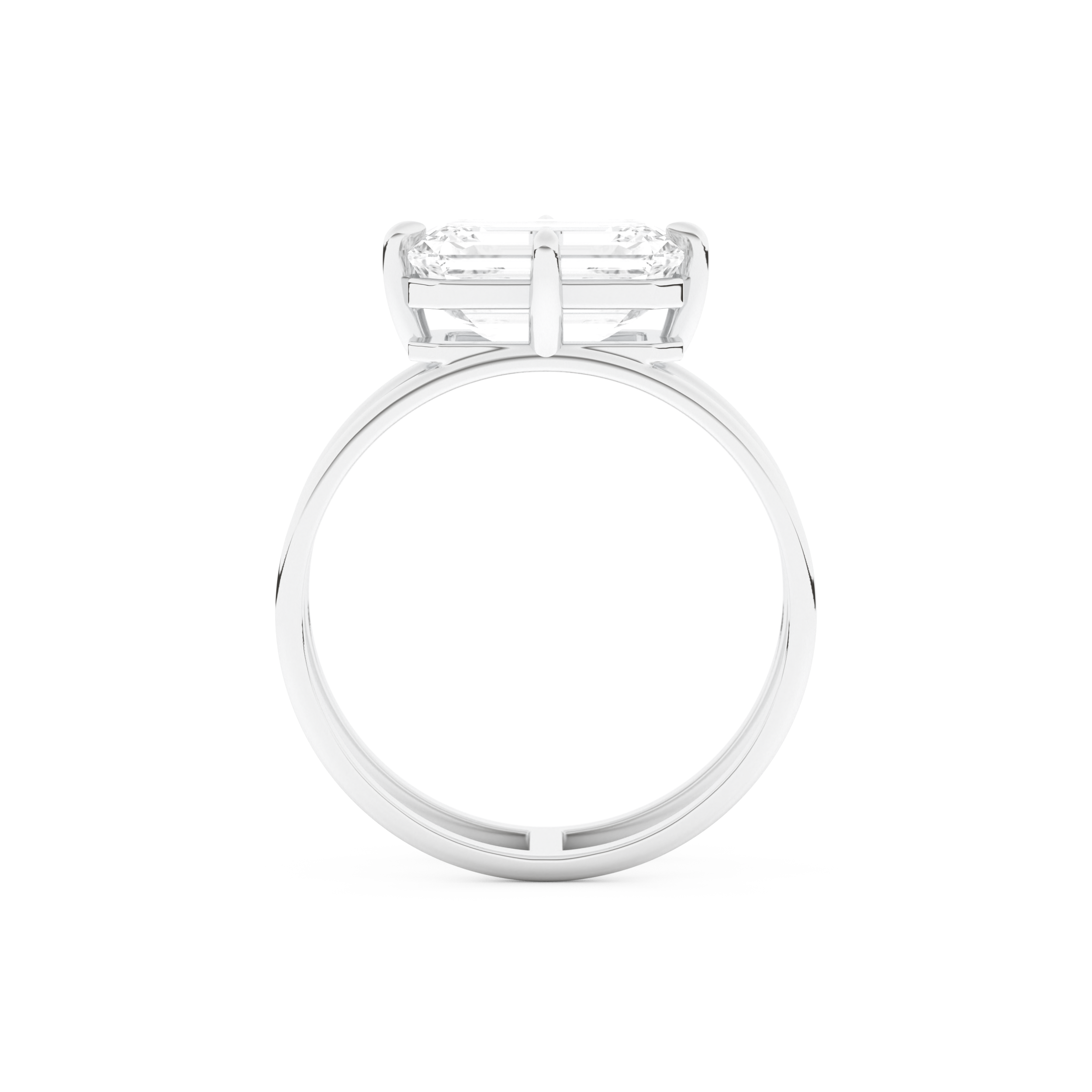 Elongated Emerald Cut 2.51 Carat Moissanite Ring – Solitaire & Double Shank Setting in Gold