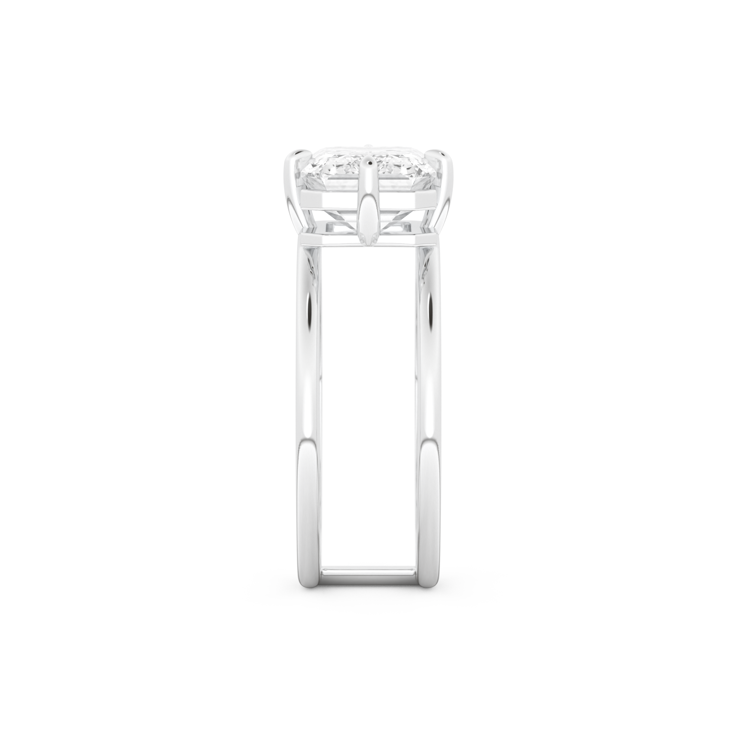 Elongated Emerald Cut 2.51 Carat Moissanite Ring – Solitaire & Double Shank Setting in Gold