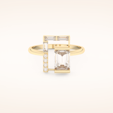 1 TCW Round, Emerald & Baguette Shaped Unique Moissanite Engagement Ring