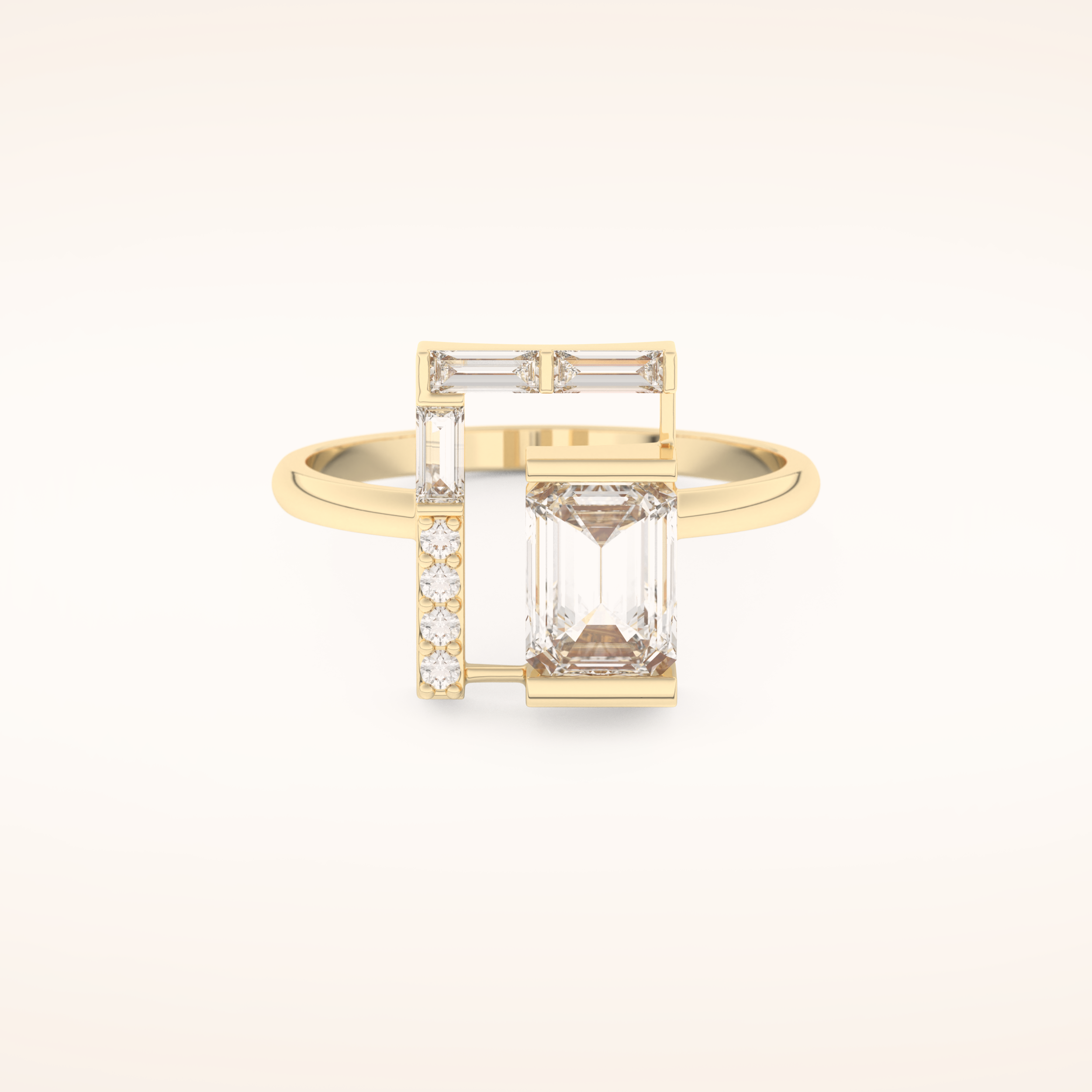 1 TCW Round, Emerald & Baguette Shaped Unique Moissanite Engagement Ring