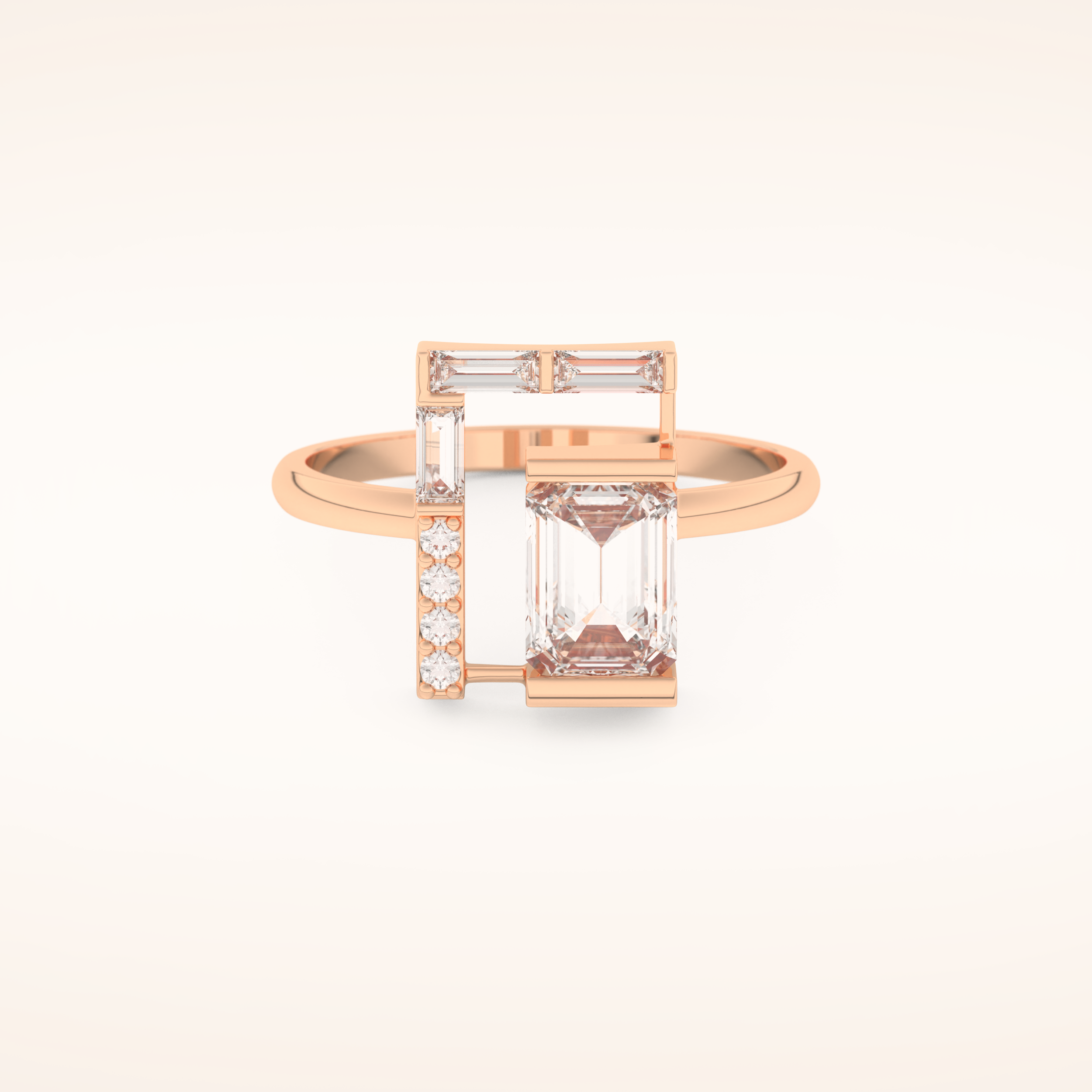1 TCW Round, Emerald & Baguette Shaped Unique Moissanite Engagement Ring