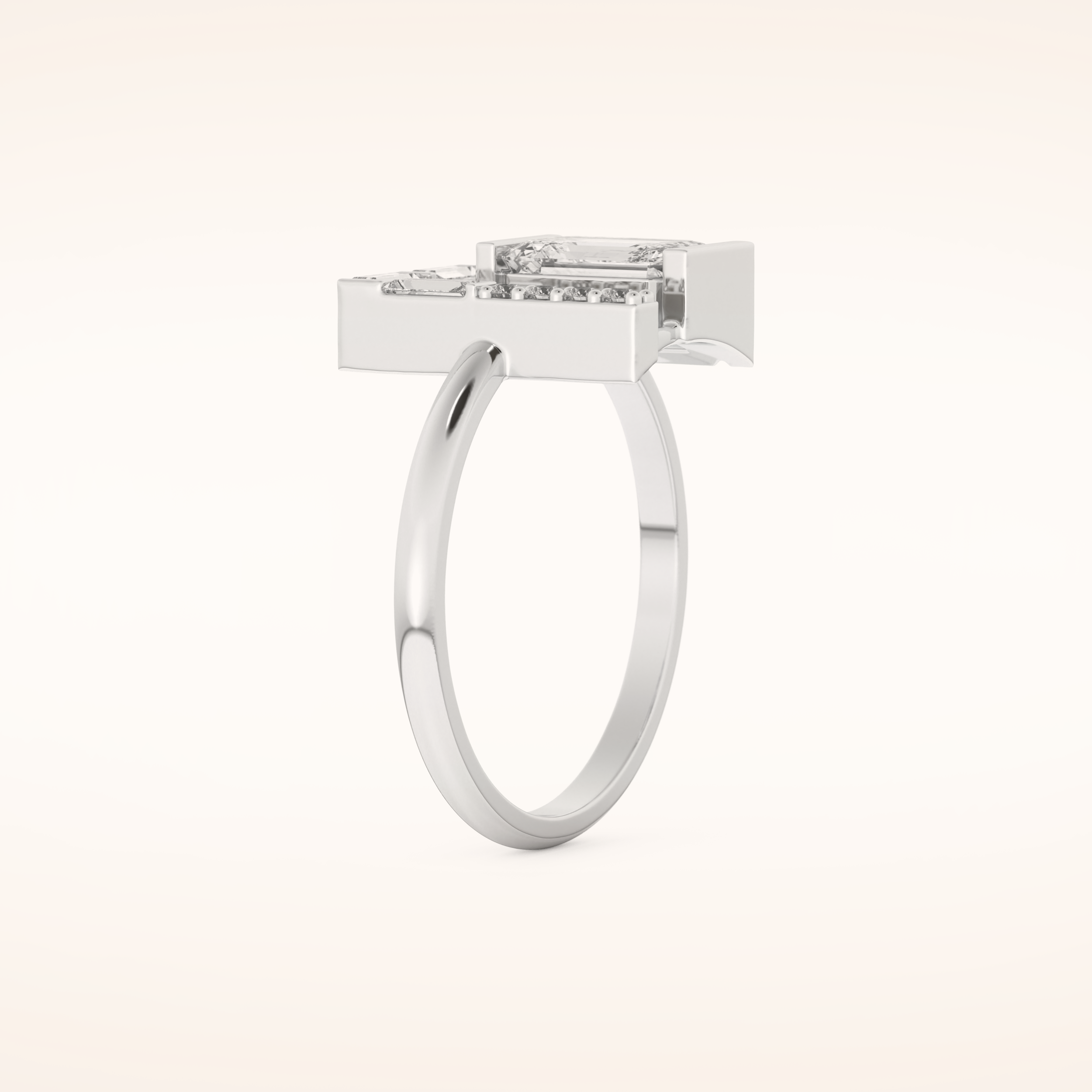 1 TCW Round, Emerald & Baguette Shaped Unique Moissanite Engagement Ring