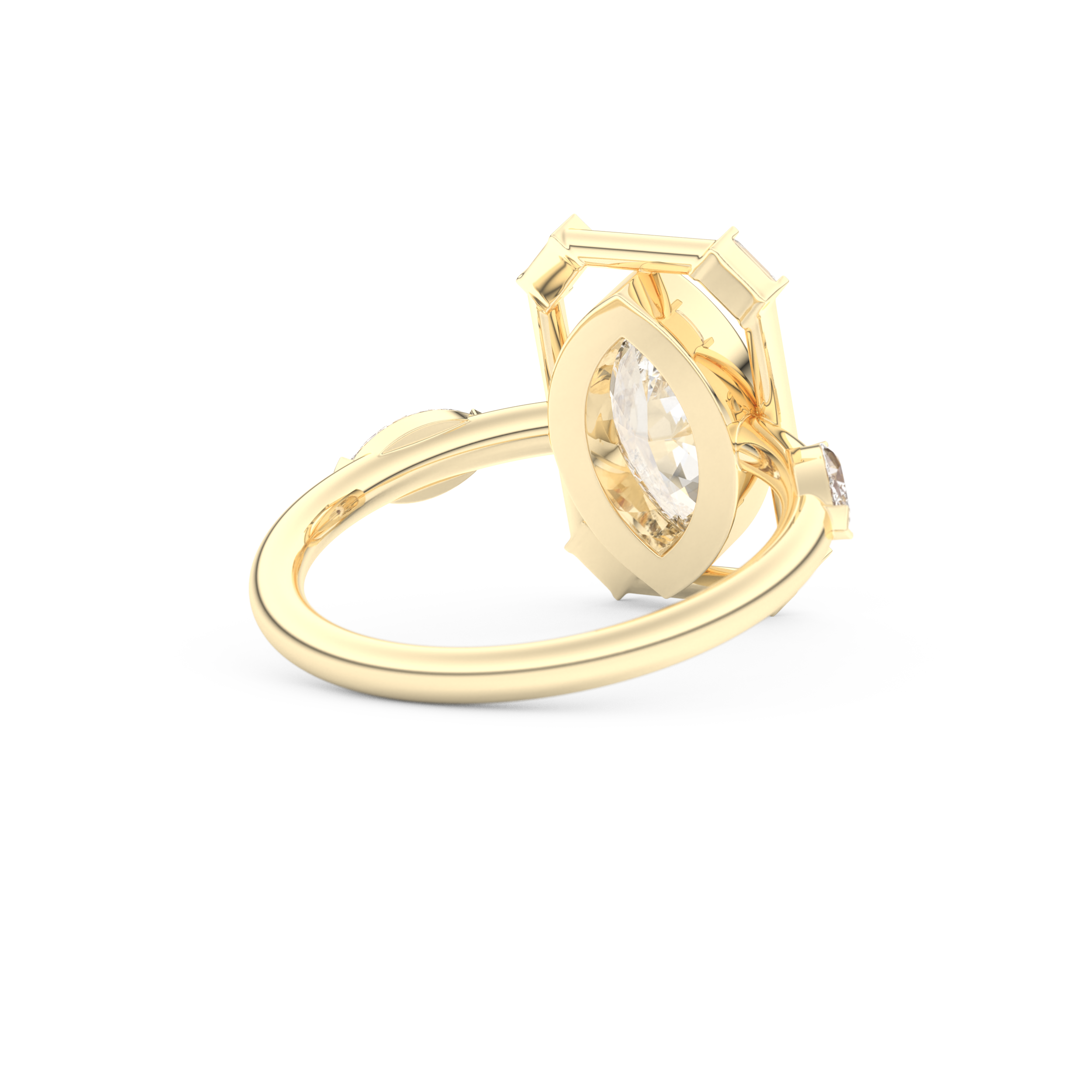 Elongated Marquise Cut 0.88 Carat Moissanite Ring – Bezel Setting in Gold