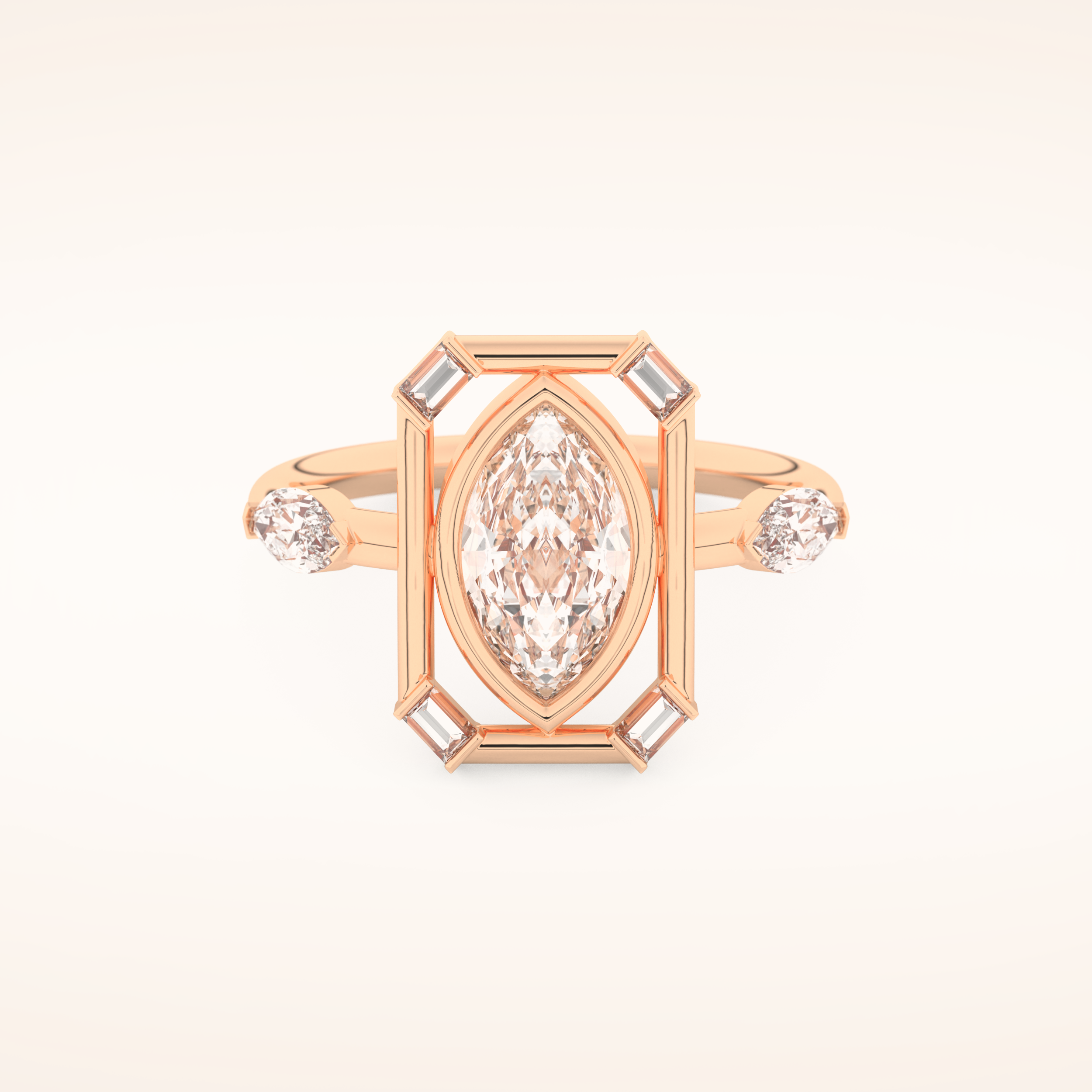 0.88 CT Marquise Shaped Pave Moissanite Engagement Ring