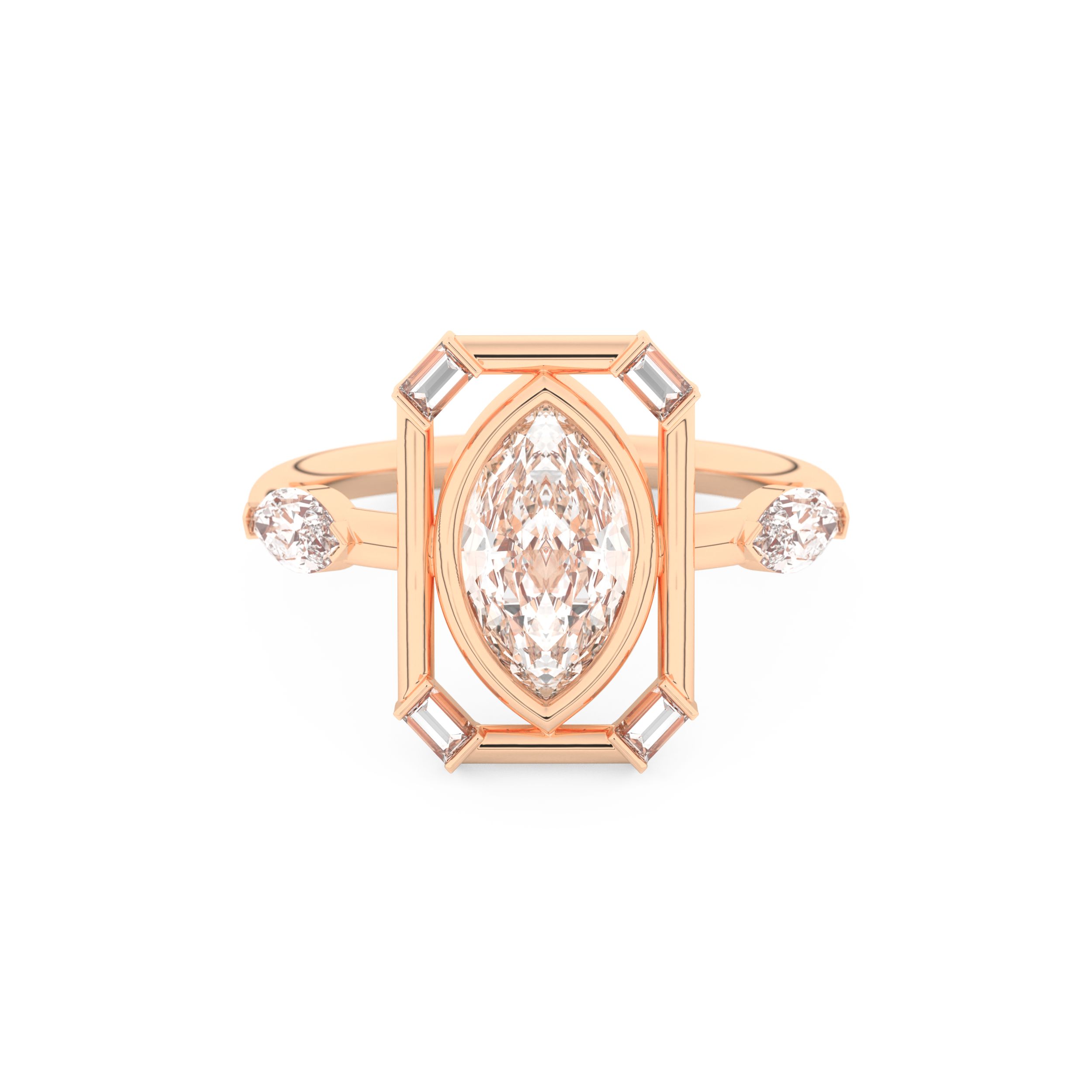 Elongated Marquise Cut 0.88 Carat Moissanite Ring – Bezel Setting in Gold