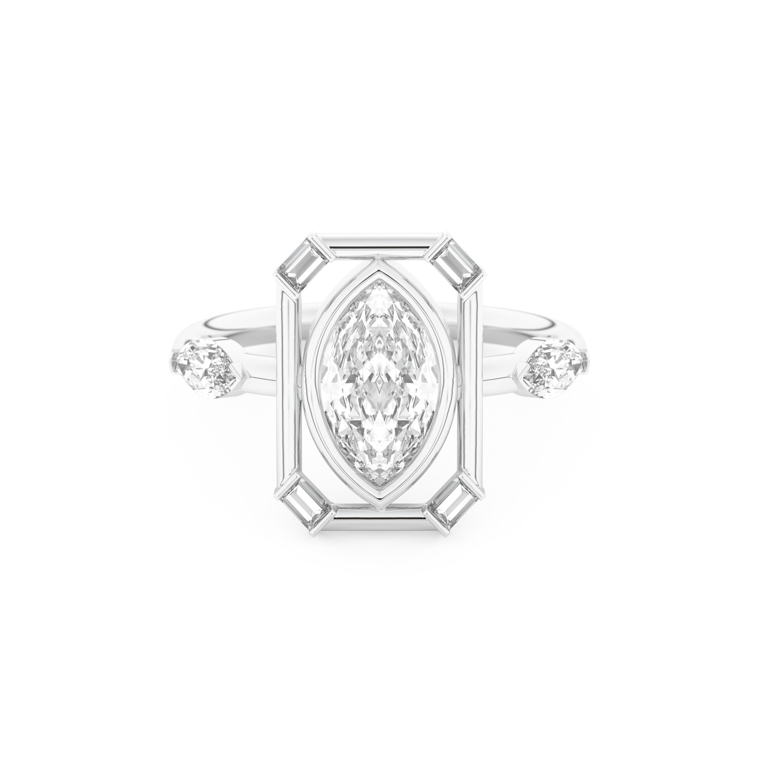 Elongated Marquise Cut 0.88 Carat Moissanite Ring – Bezel Setting in Gold