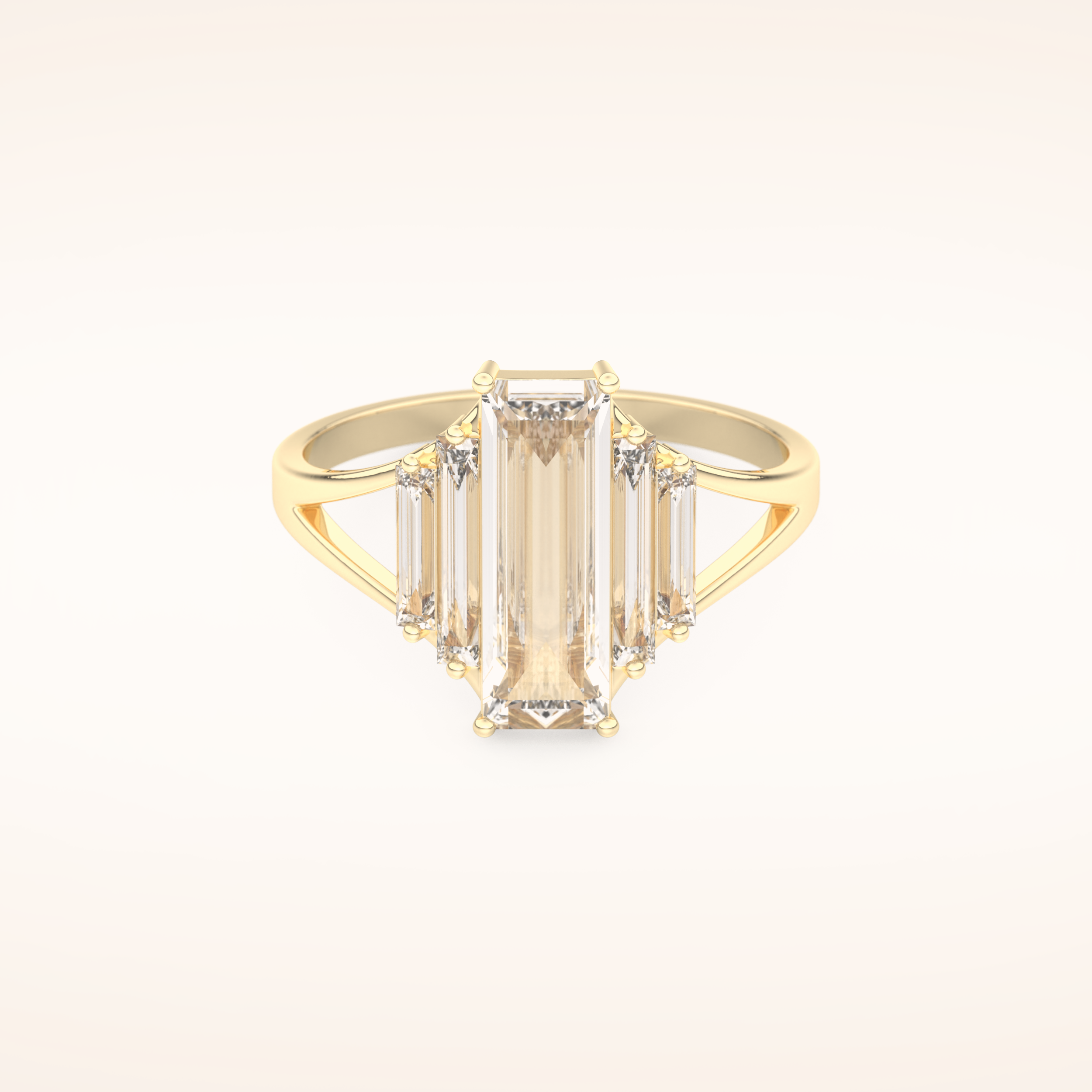 1 CT Baguette Shaped Cluster Moissanite Engagement Ring