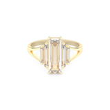 Elongated Baguette Straight Cut 1.0 Carat Moissanite Ring – Three Stones and Split Shank Setting in Gold