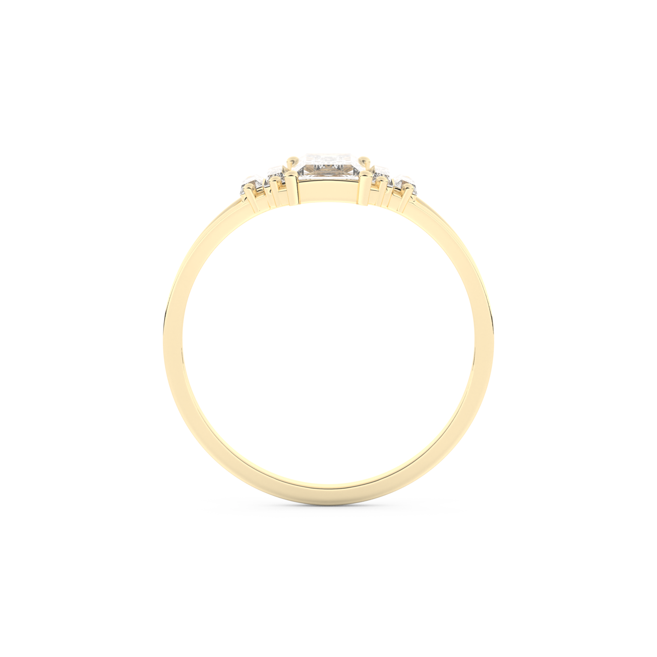 Elongated Baguette Straight Cut 1.0 Carat Moissanite Ring – Three Stones and Split Shank Setting in Gold