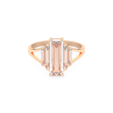 Elongated Baguette Straight Cut 1.0 Carat Moissanite Ring – Three Stones and Split Shank Setting in Gold