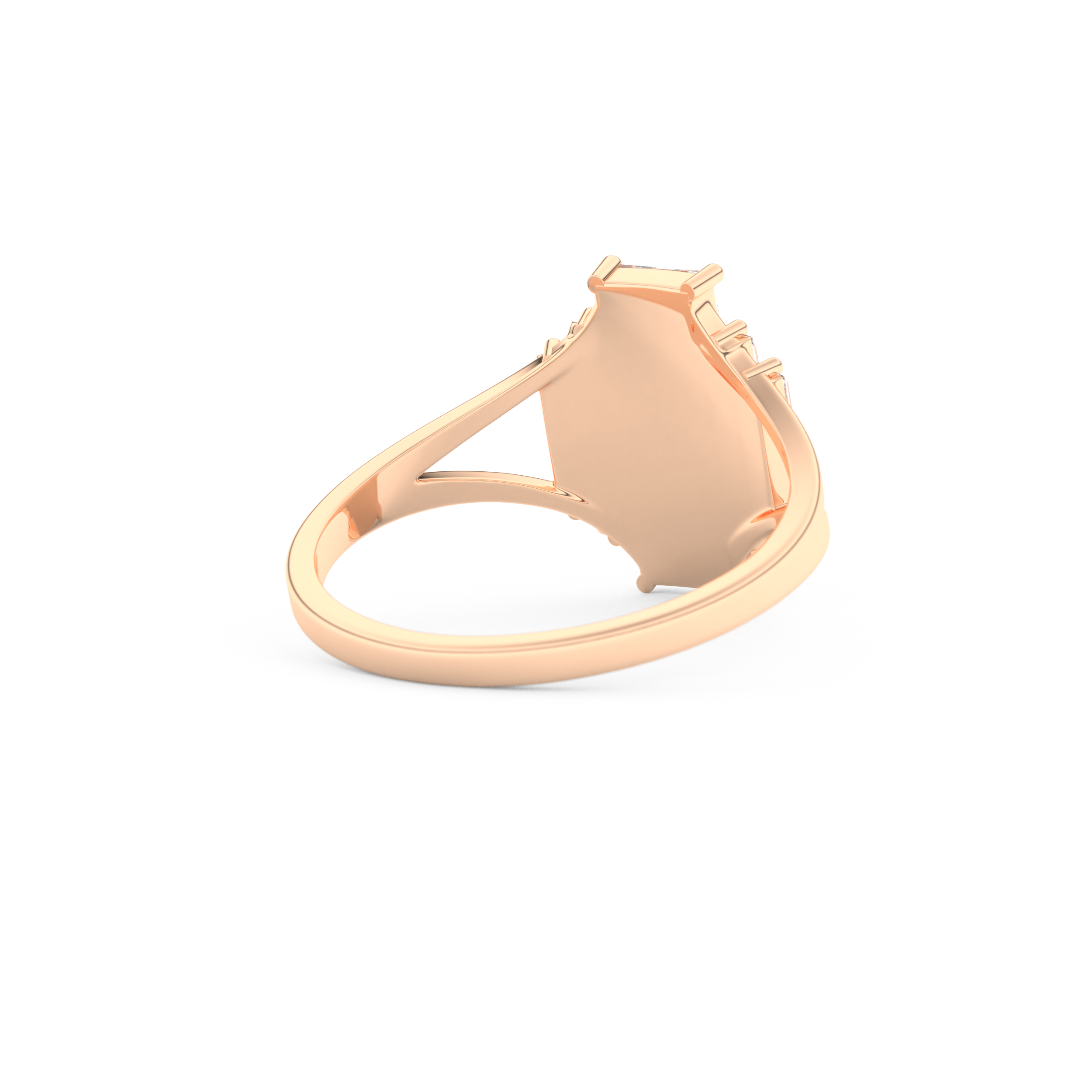 Elongated Baguette Straight Cut 1.0 Carat Moissanite Ring – Three Stones and Split Shank Setting in Gold