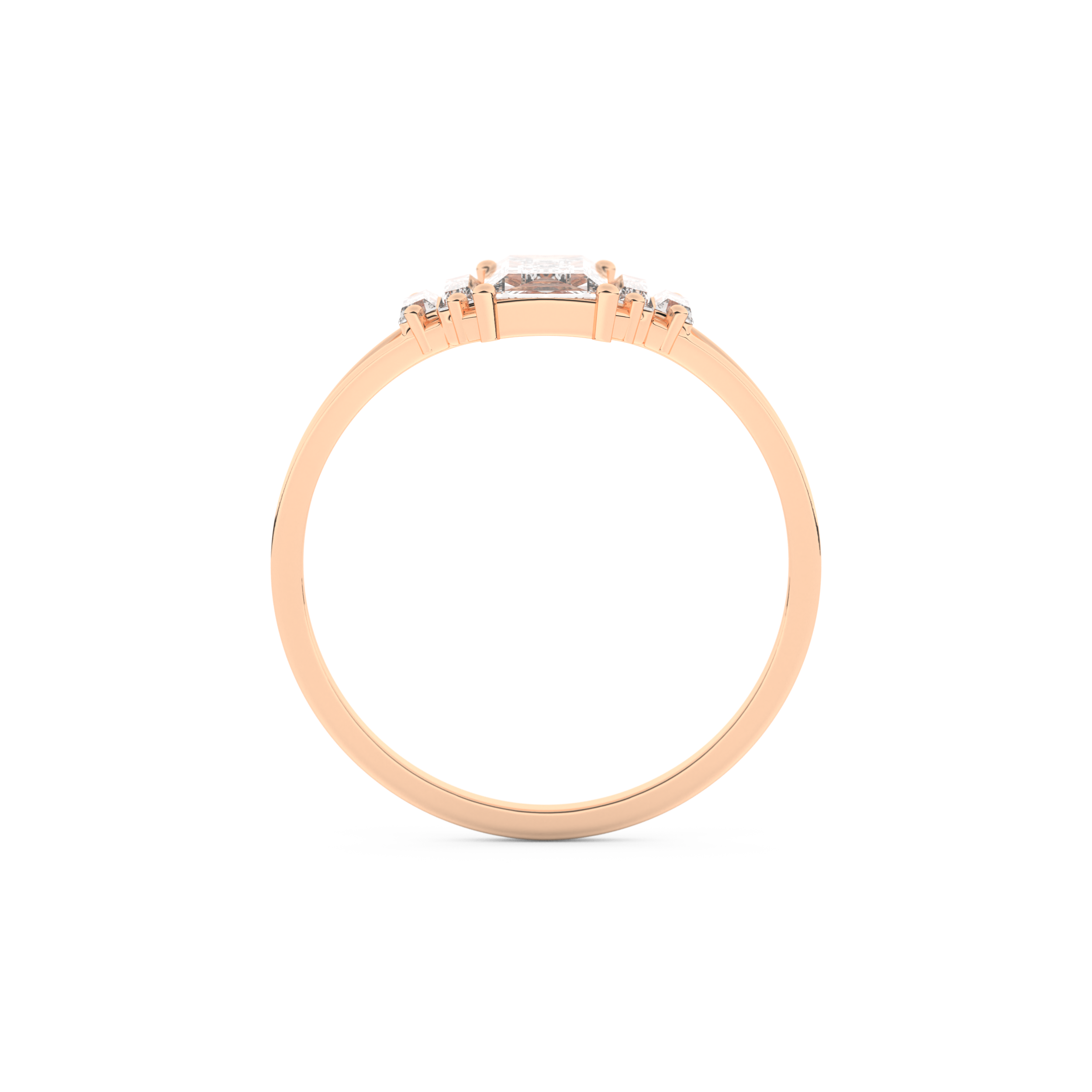 Elongated Baguette Straight Cut 1.0 Carat Moissanite Ring – Three Stones and Split Shank Setting in Gold