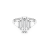 Elongated Baguette Straight Cut 1.0 Carat Moissanite Ring – Three Stones and Split Shank Setting in Gold