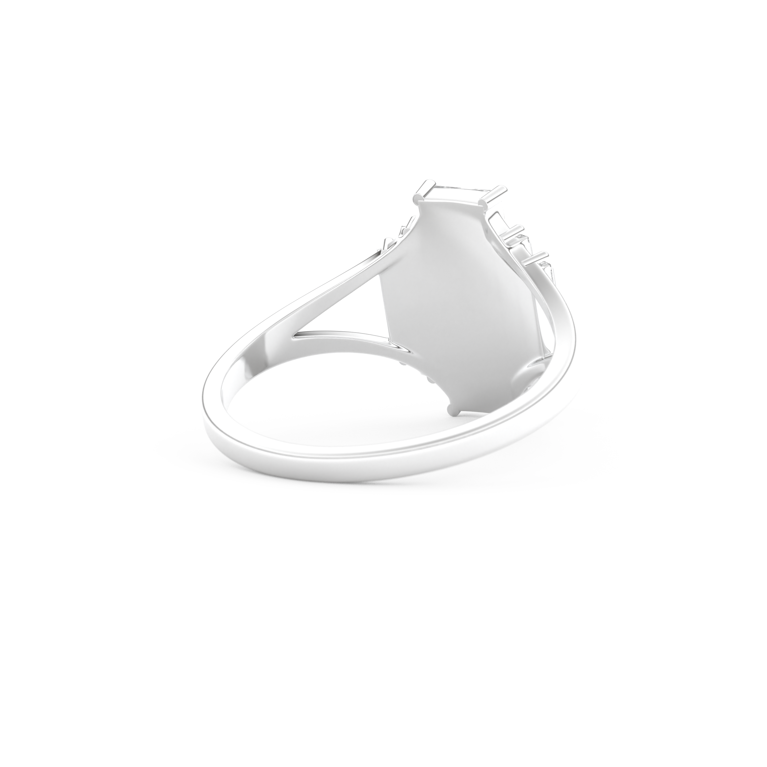 Elongated Baguette Straight Cut 1.0 Carat Moissanite Ring – Three Stones and Split Shank Setting in Gold