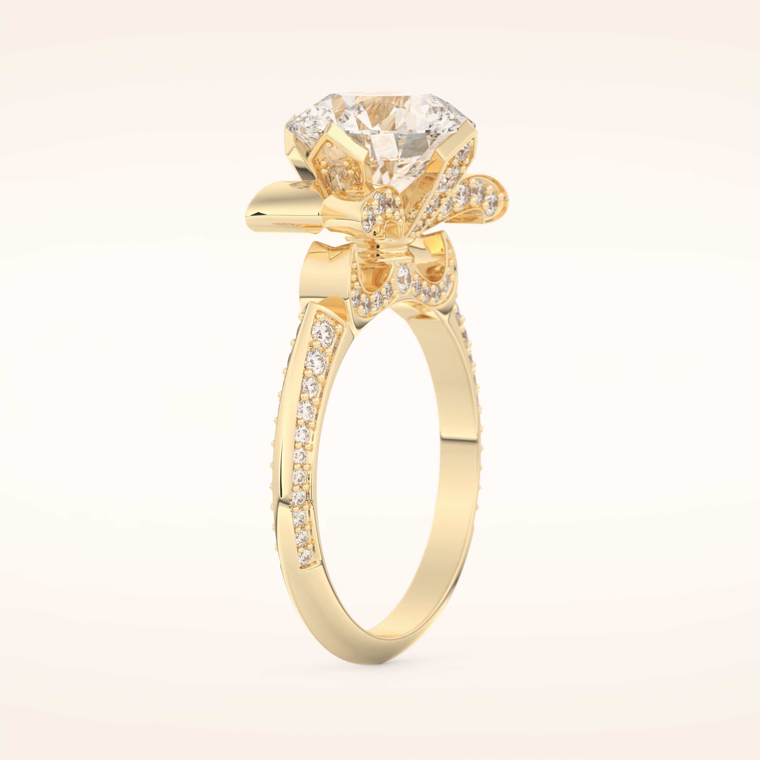 3 CT Round Shaped Pave Moissanite Engagement Ring