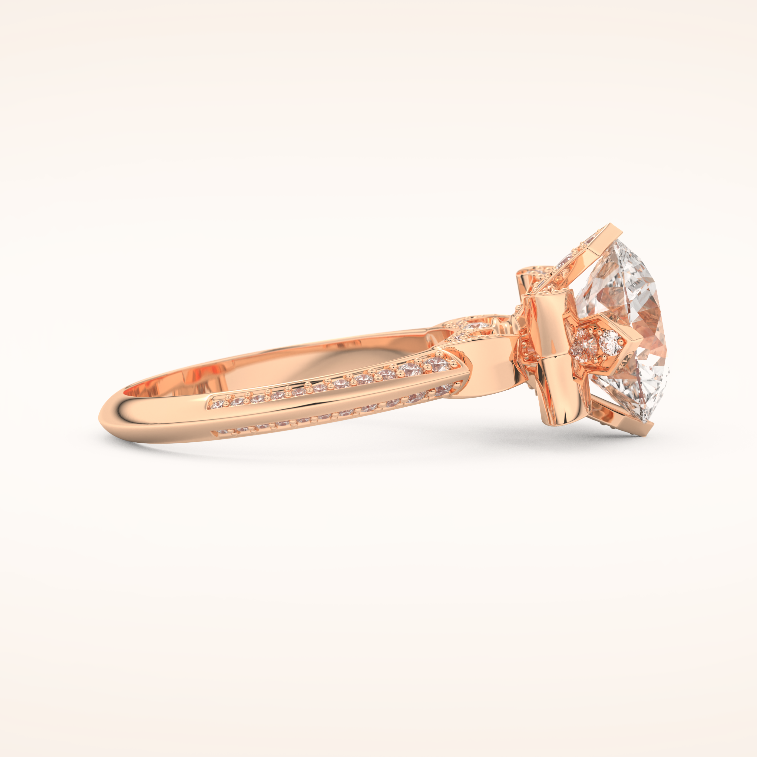 3 CT Round Shaped Pave Moissanite Engagement Ring