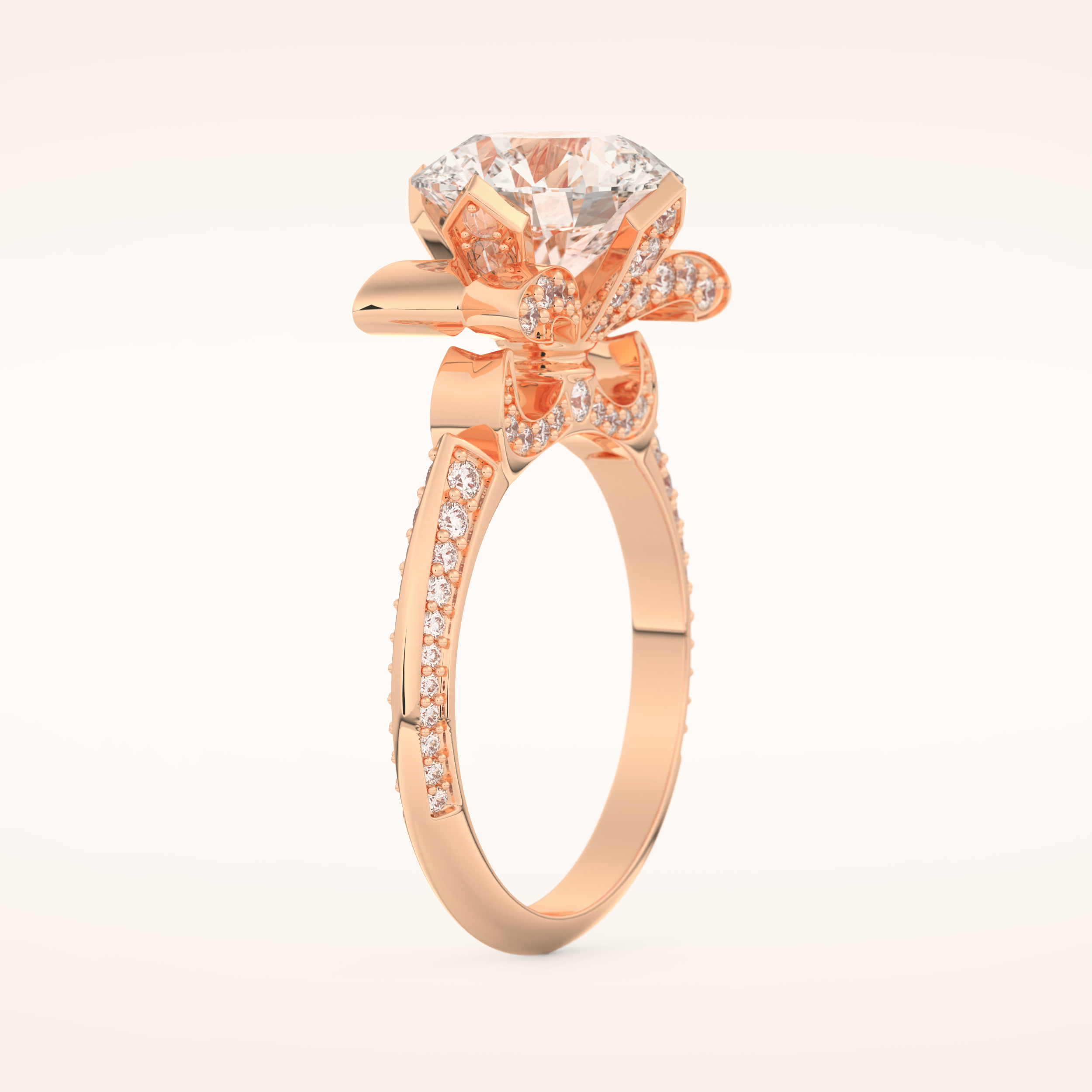 3 CT Round Shaped Pave Moissanite Engagement Ring
