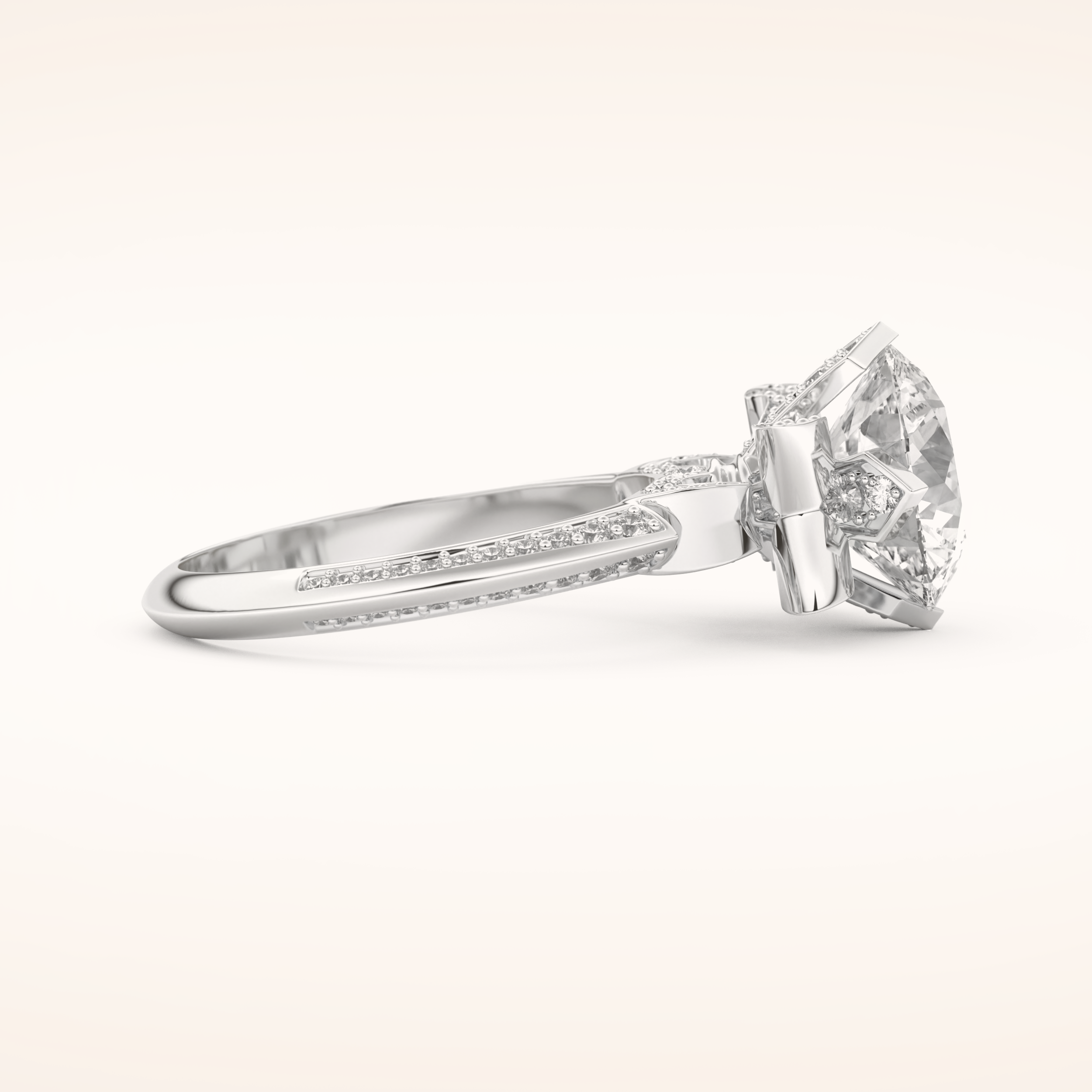 3 CT Round Shaped Pave Moissanite Engagement Ring