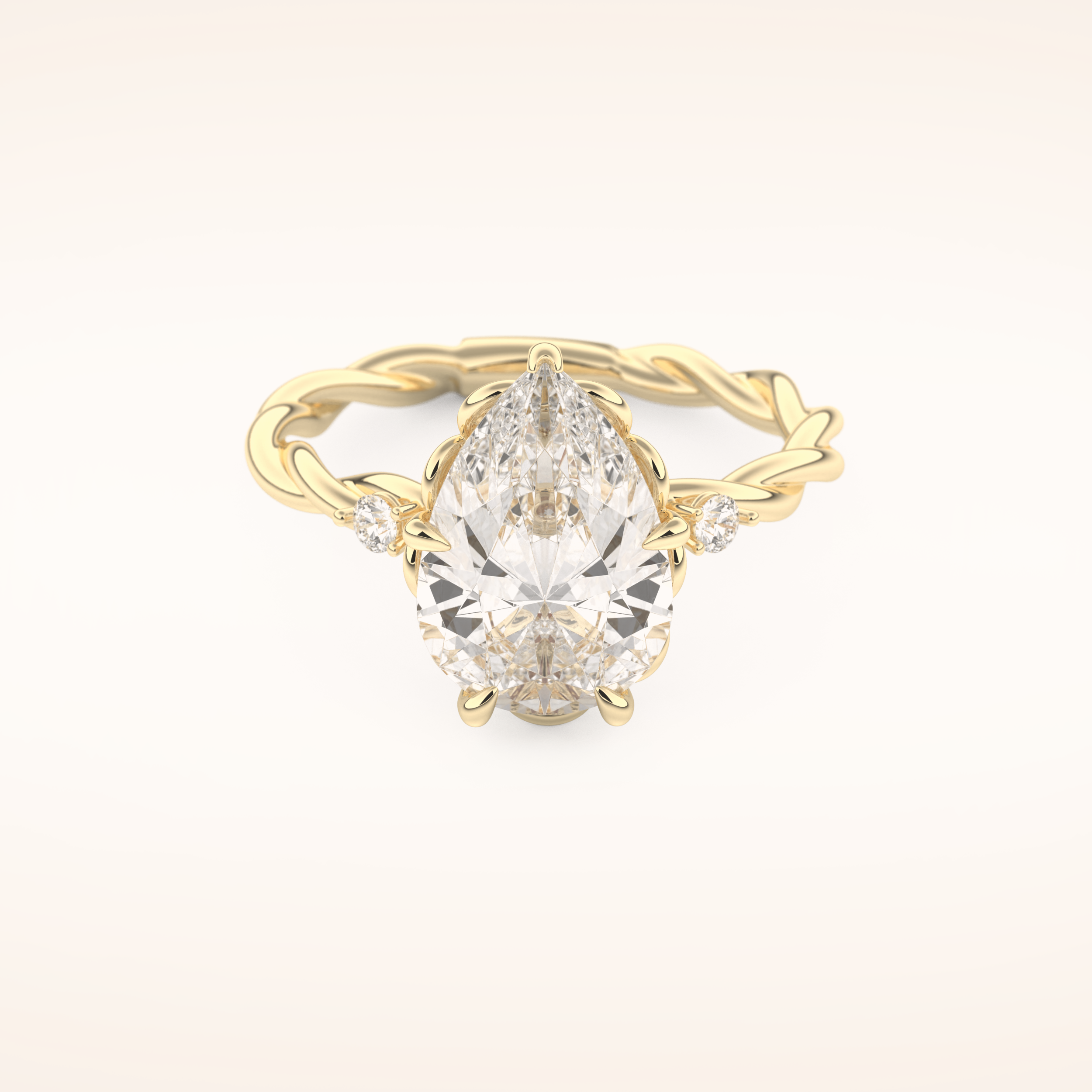 2.73 CT Pear Shaped Three Stone Twisted Shank Moissanite Engagement Ring