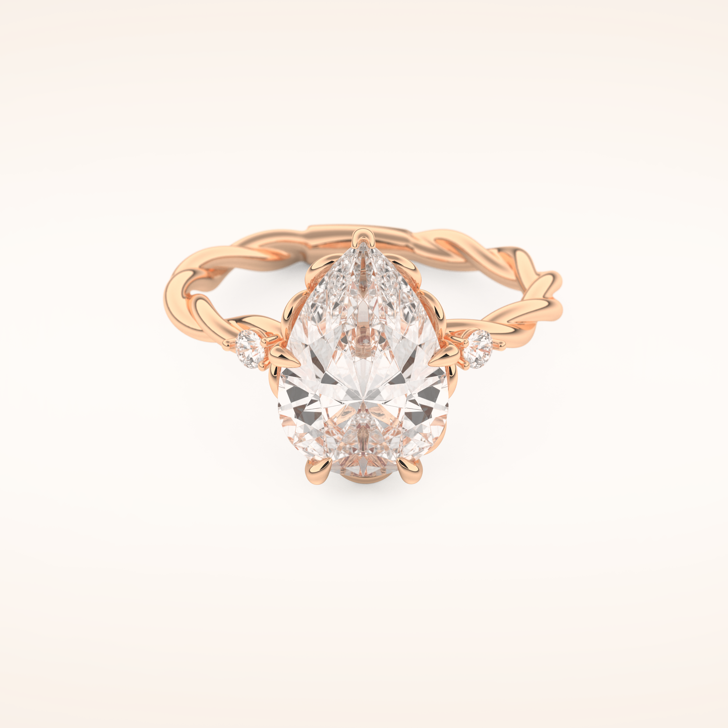 2.73 CT Pear Shaped Three Stone Twisted Shank Moissanite Engagement Ring