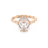 Elongated Pear Cut 2.73 Carat Moissanite Ring – Three Stones Setting in Gold