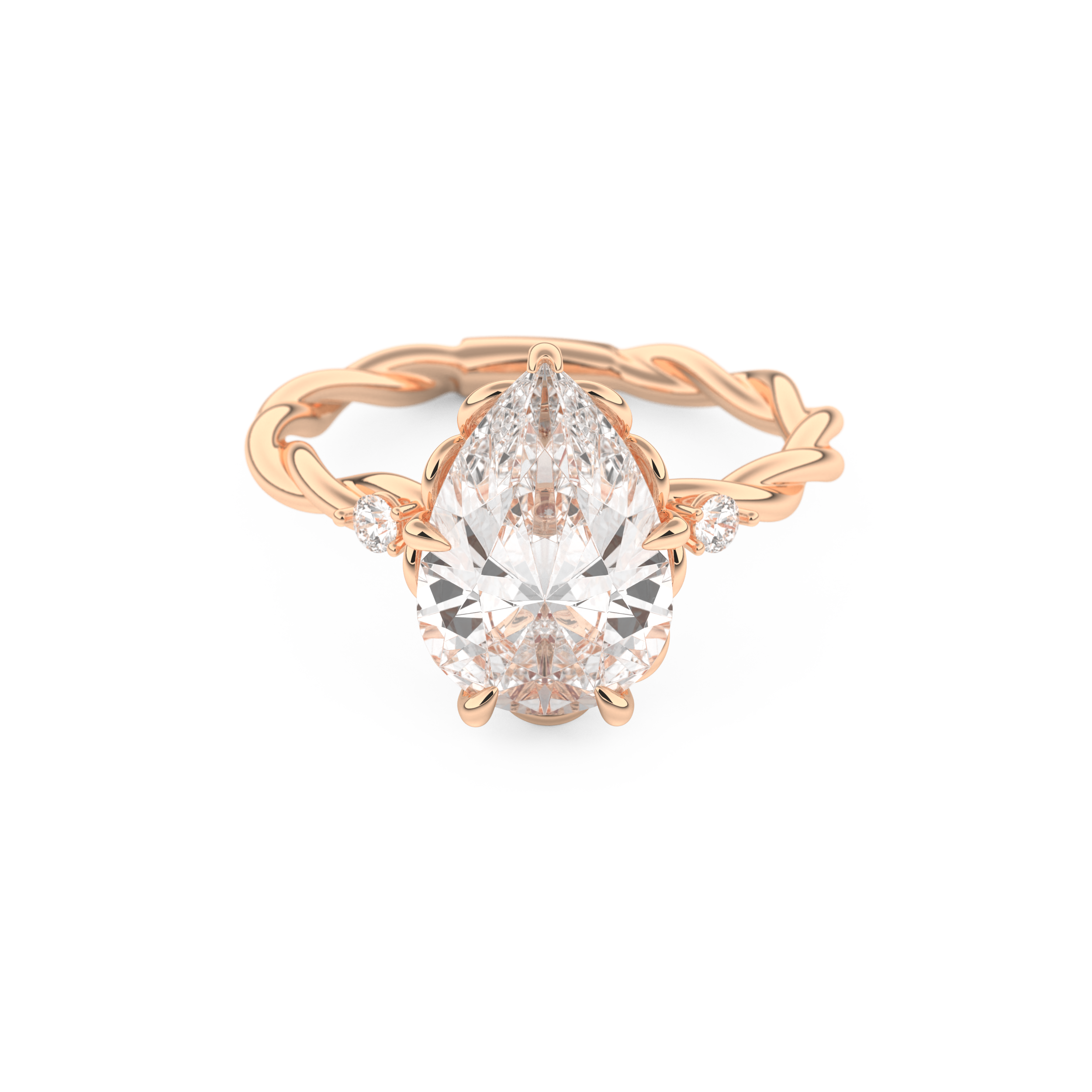Elongated Pear Cut 2.73 Carat Moissanite Ring – Three Stones Setting in Gold