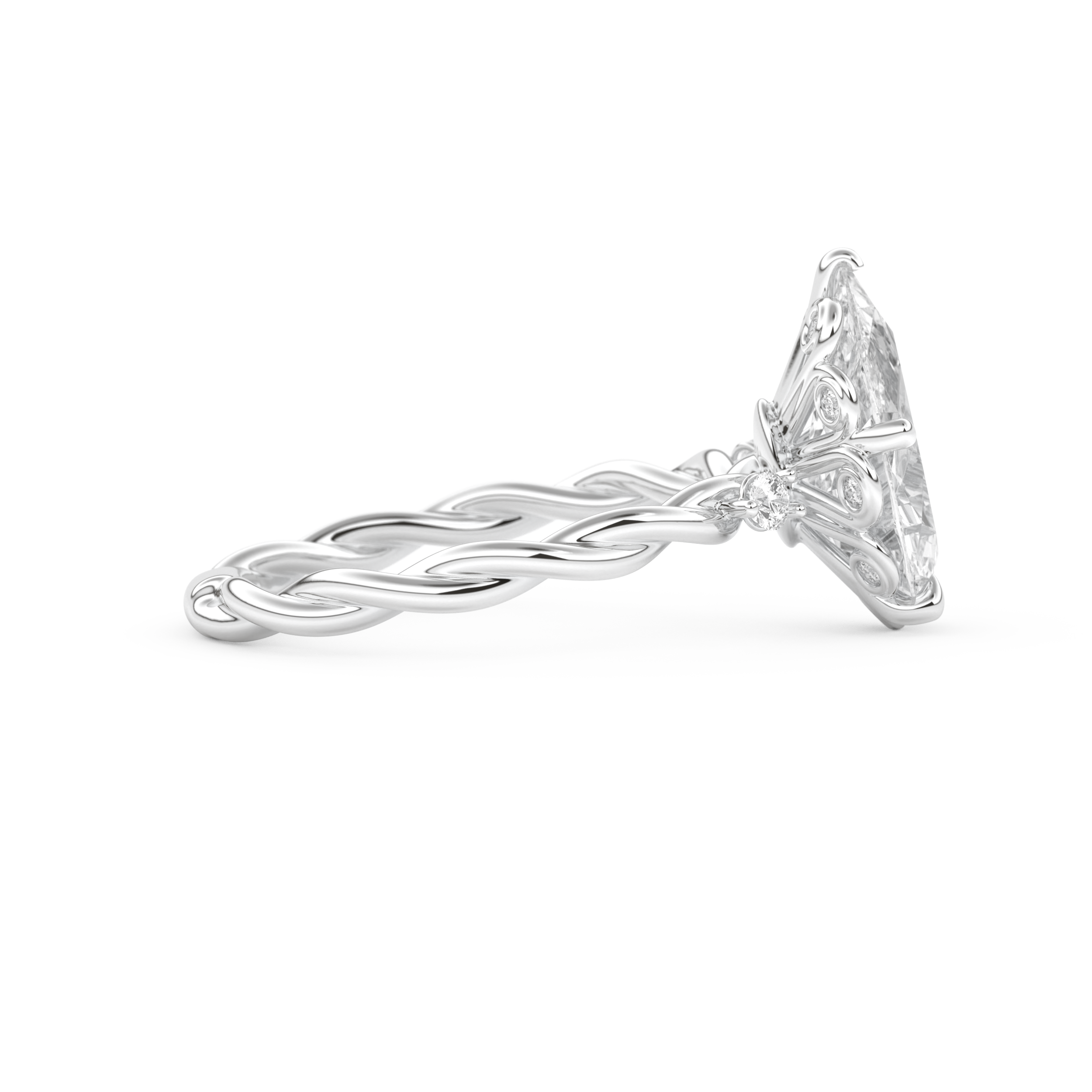 Elongated Pear Cut 2.73 Carat Moissanite Ring – Three Stones Setting in Gold