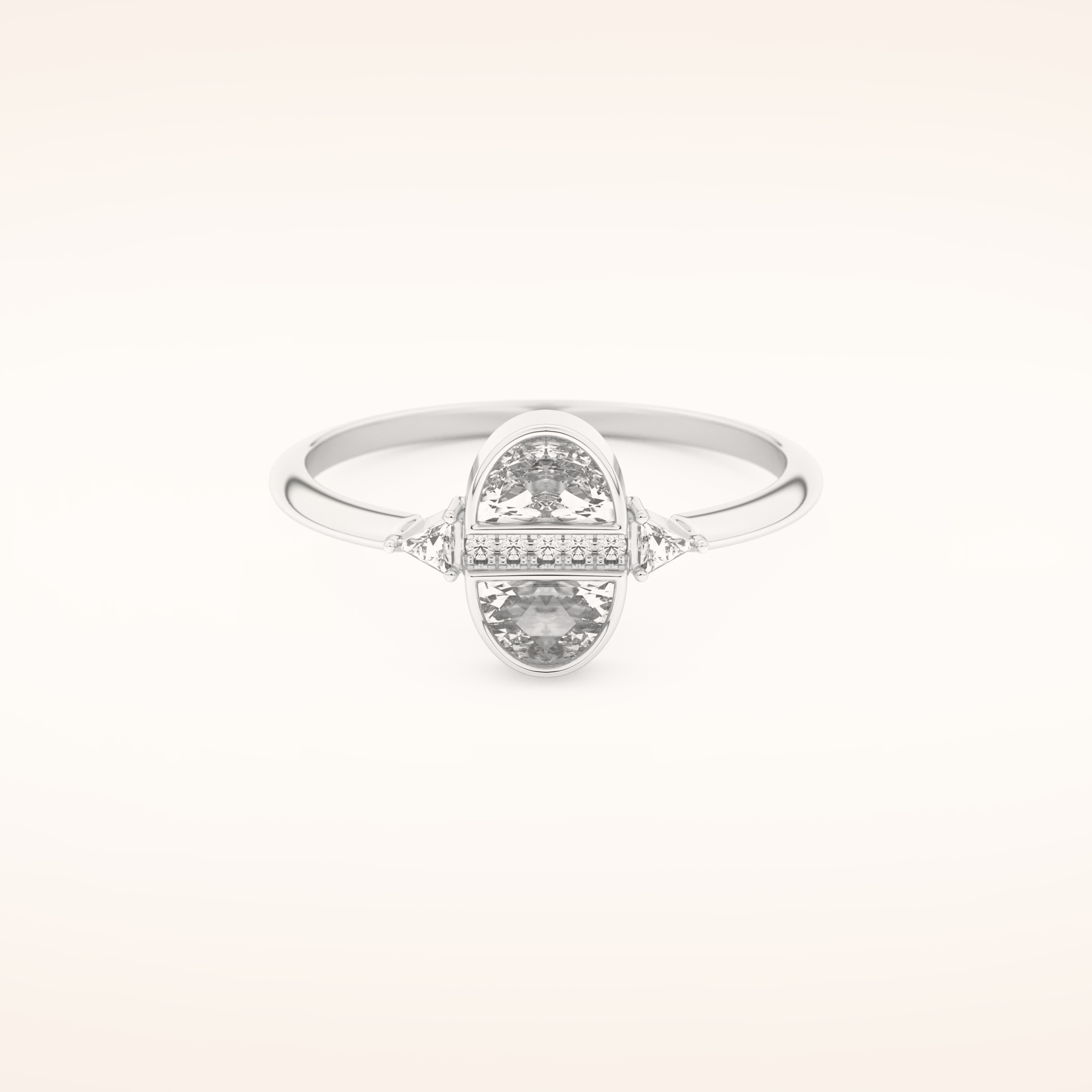 0.39 TCW Triangle, Half moon & Round Shaped Moissanite Multi Stone Bezel Wedding Band