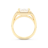 Elongated Emerald Cut 5.75 Carat Moissanite Ring – Split Shank & Pave Setting in Gold