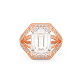 Elongated Emerald Cut 5.75 Carat Moissanite Ring – Split Shank & Pave Setting in Gold