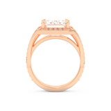 Elongated Emerald Cut 5.75 Carat Moissanite Ring – Split Shank & Pave Setting in Gold