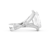 Elongated Emerald Cut 5.75 Carat Moissanite Ring – Split Shank & Pave Setting in Gold