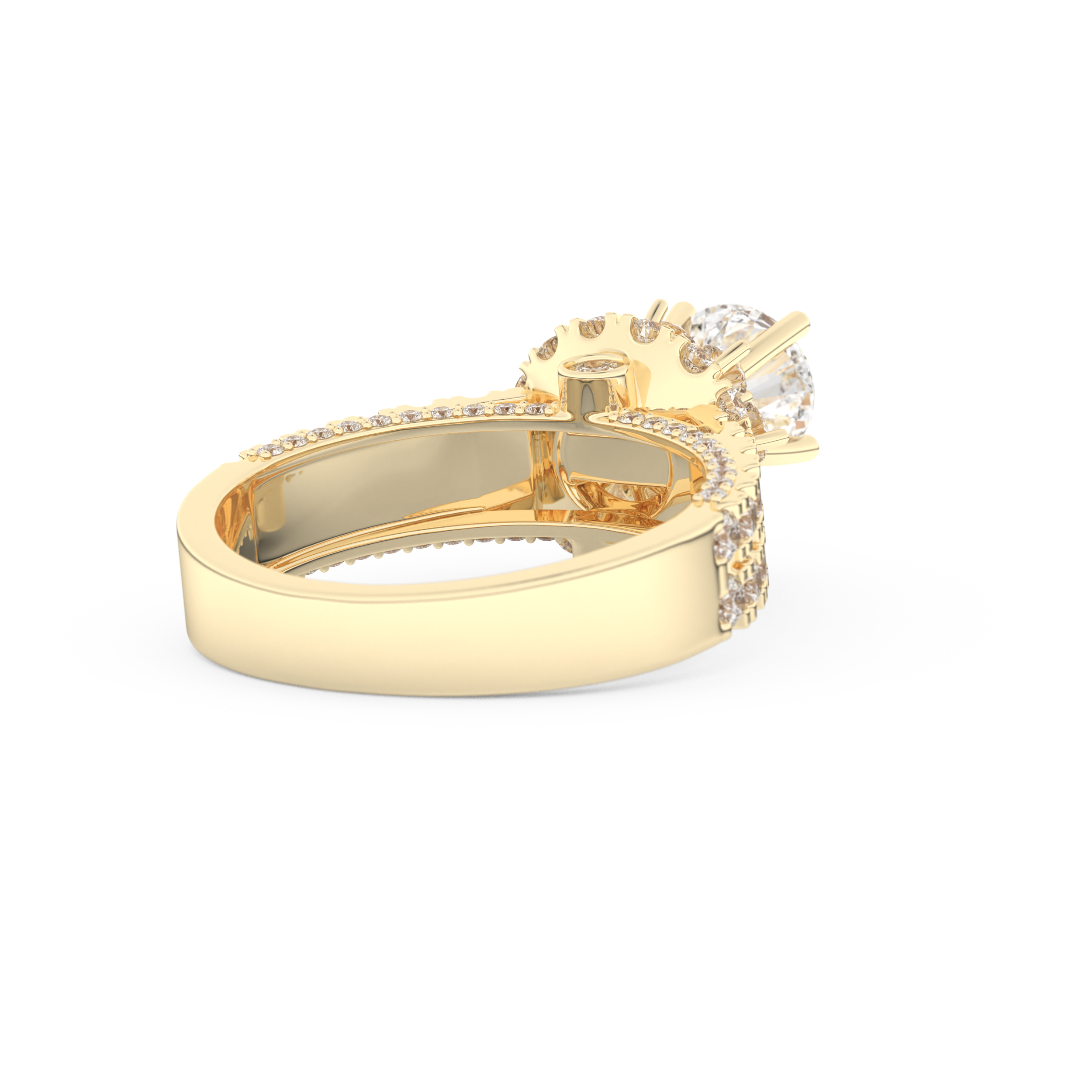Elongated Round Cut 0.81 Carat Moissanite Ring – Halo & Pave Setting in Gold