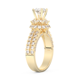 Elongated Round Cut 0.81 Carat Moissanite Ring – Halo & Pave Setting in Gold