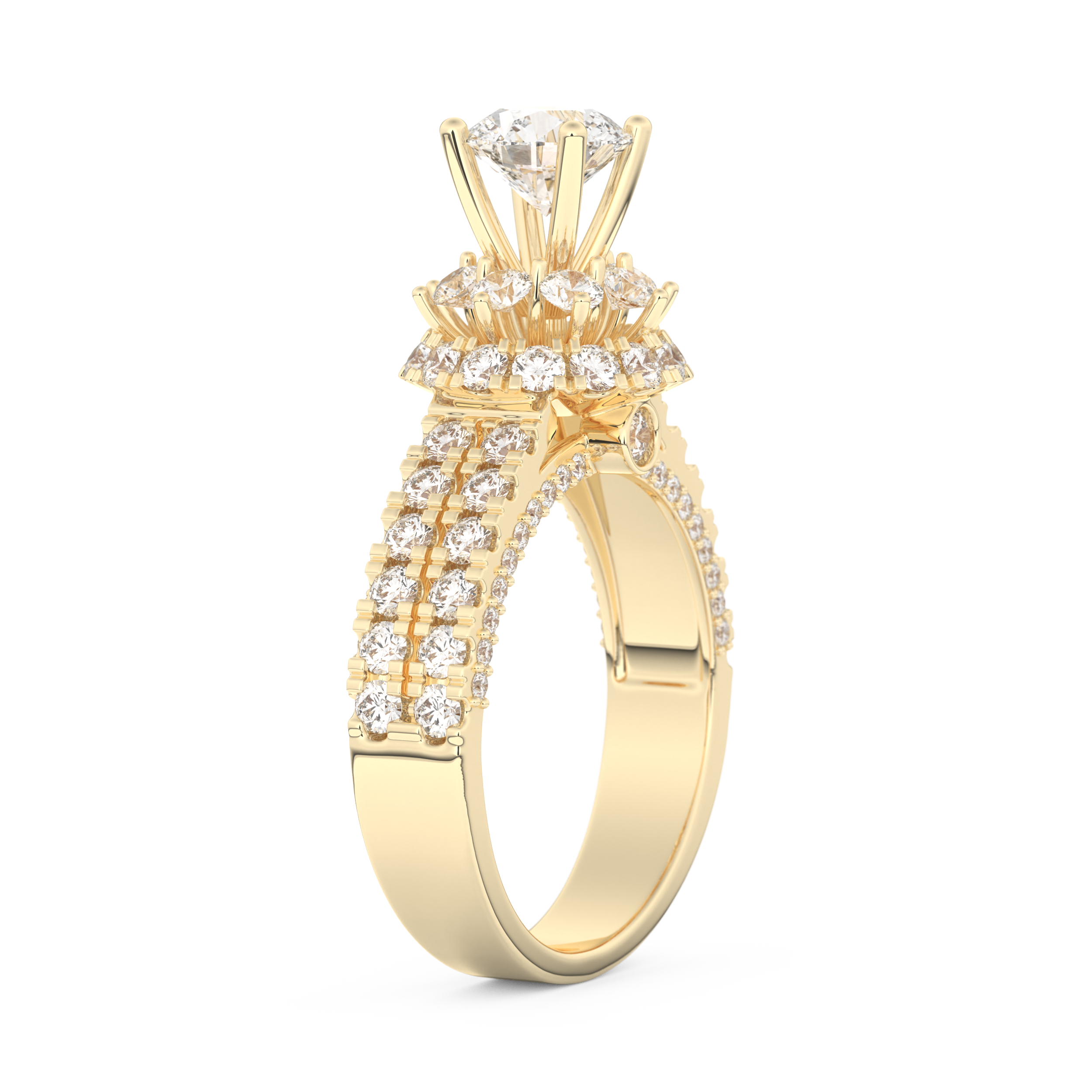 Elongated Round Cut 0.81 Carat Moissanite Ring – Halo & Pave Setting in Gold