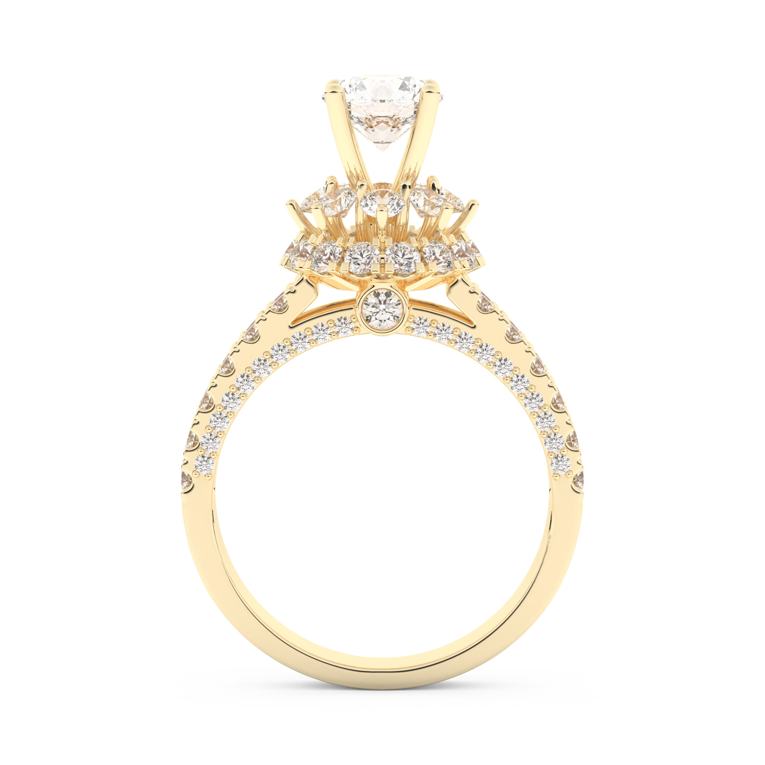 Elongated Round Cut 0.81 Carat Moissanite Ring – Halo & Pave Setting in Gold