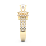 Elongated Round Cut 0.81 Carat Moissanite Ring – Halo & Pave Setting in Gold
